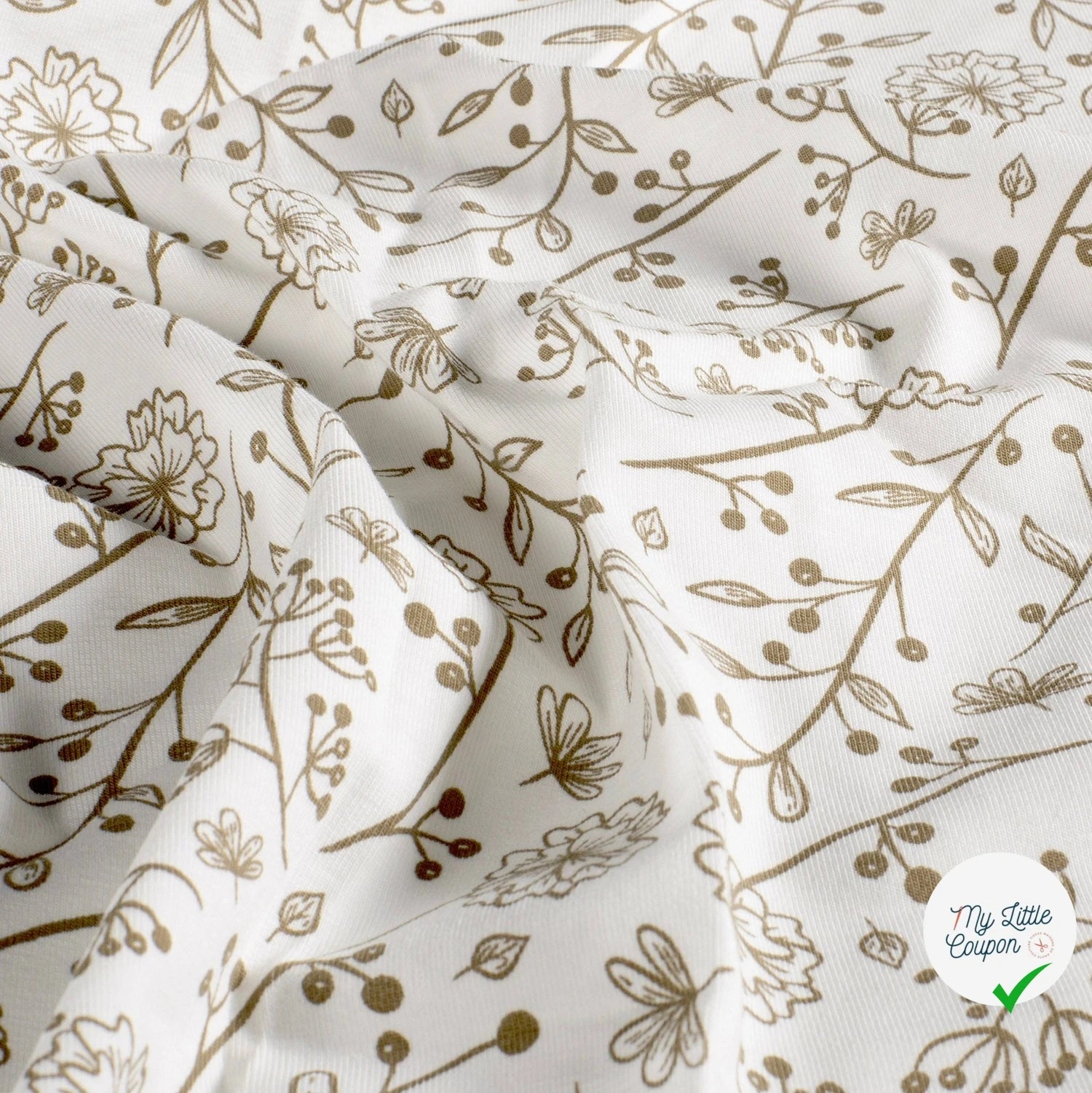 Jersey de coton imprimé fleurs blanc cassé
