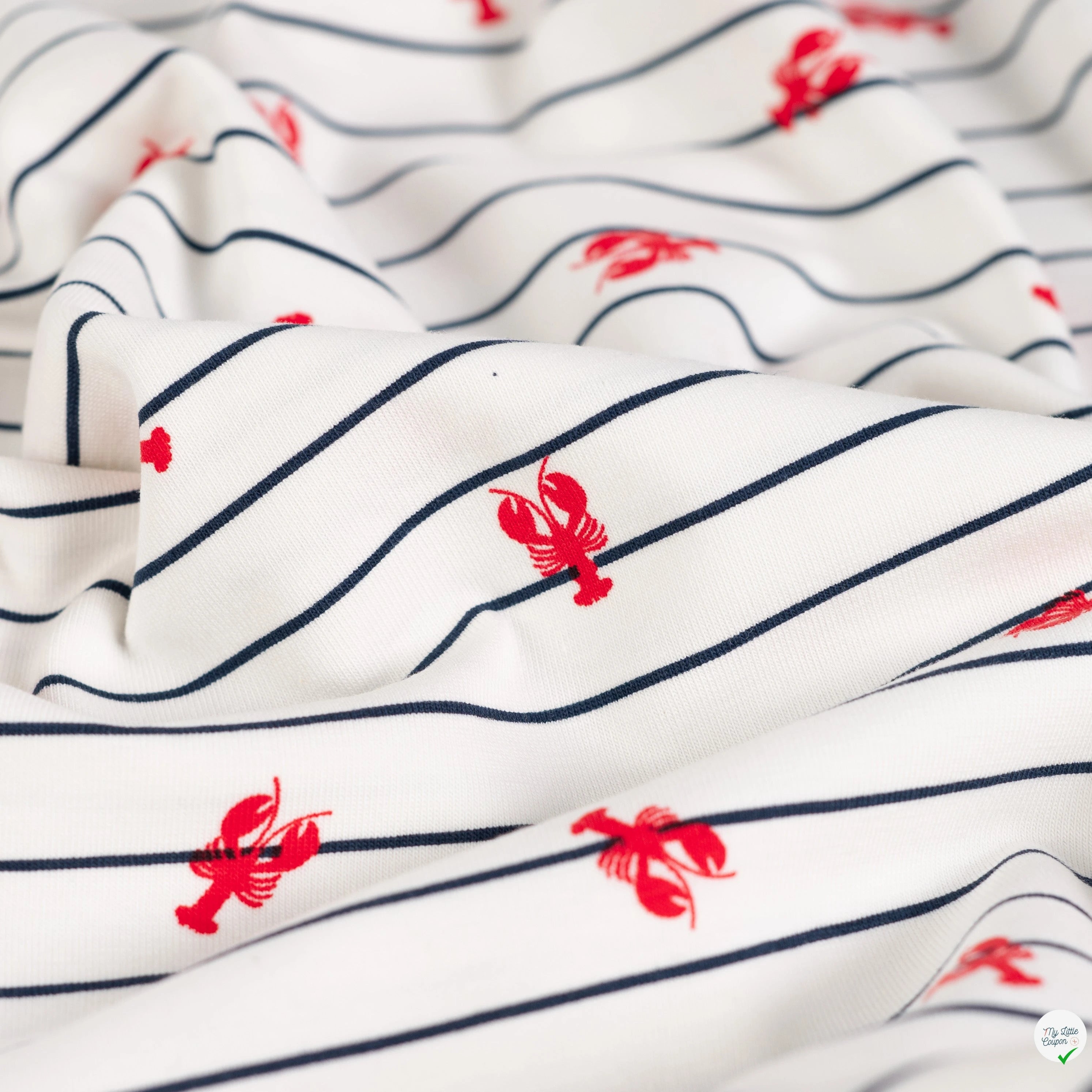 JERSEY DE COTON IMPRIMÉ HOMARDS FOND BLEU MARINE - My Little Coupon