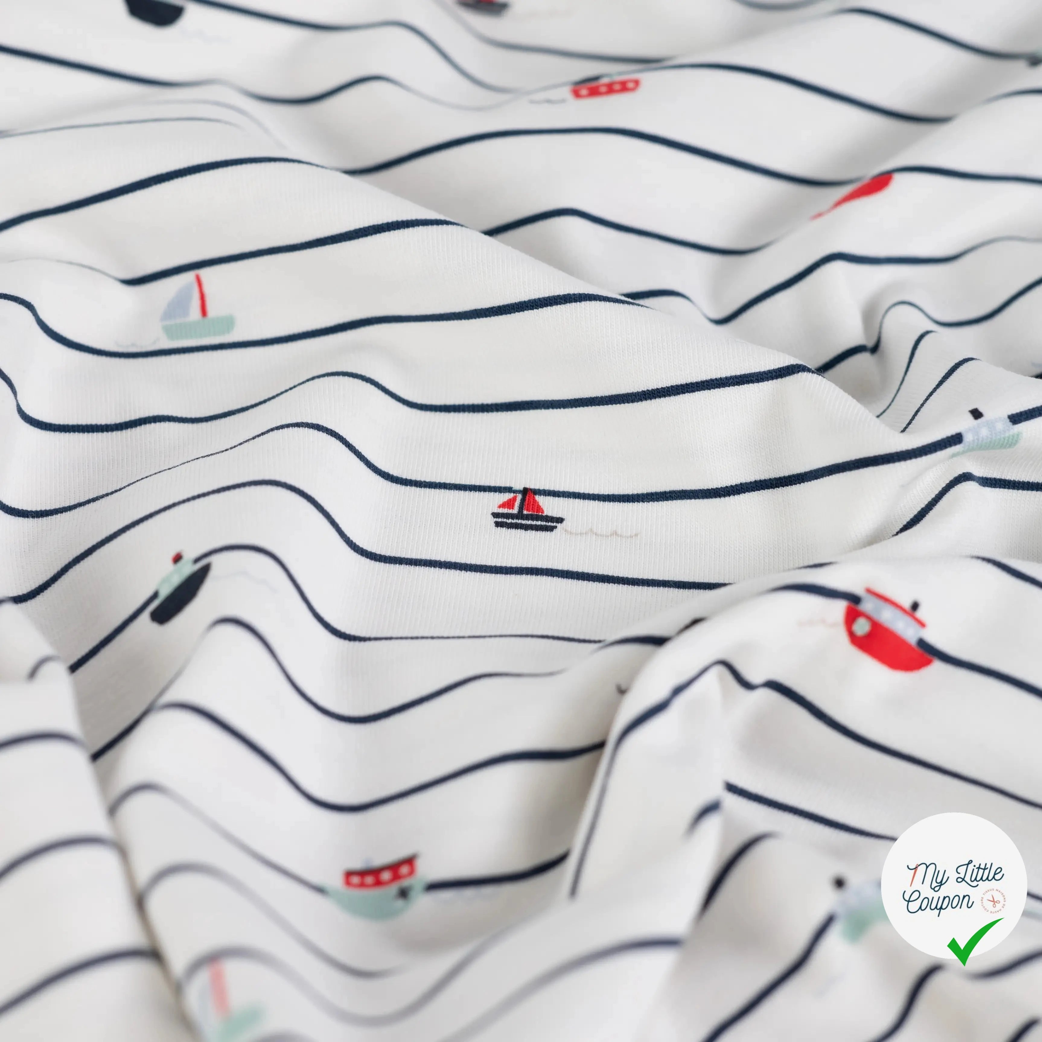 JERSEY DE COTON IMPRIMÉ NAVY (BOATS) - My Little Coupon