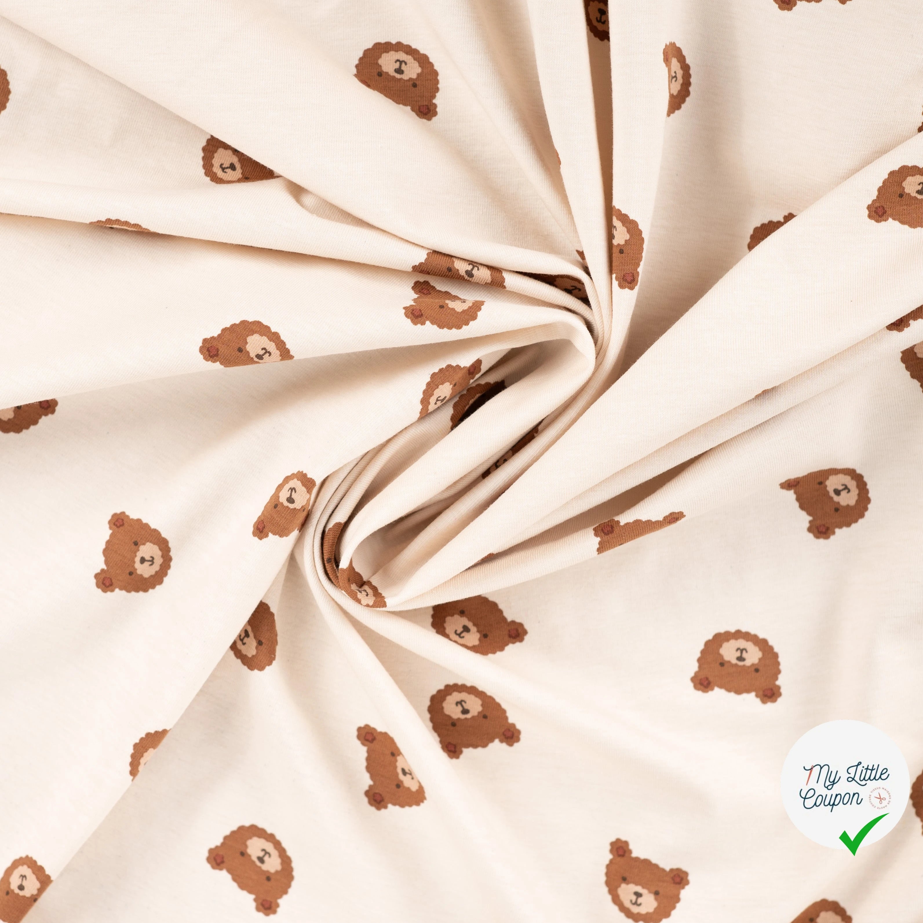 JERSEY DE COTON IMPRIMÉ OURS FOND SABLE - My Little Coupon
