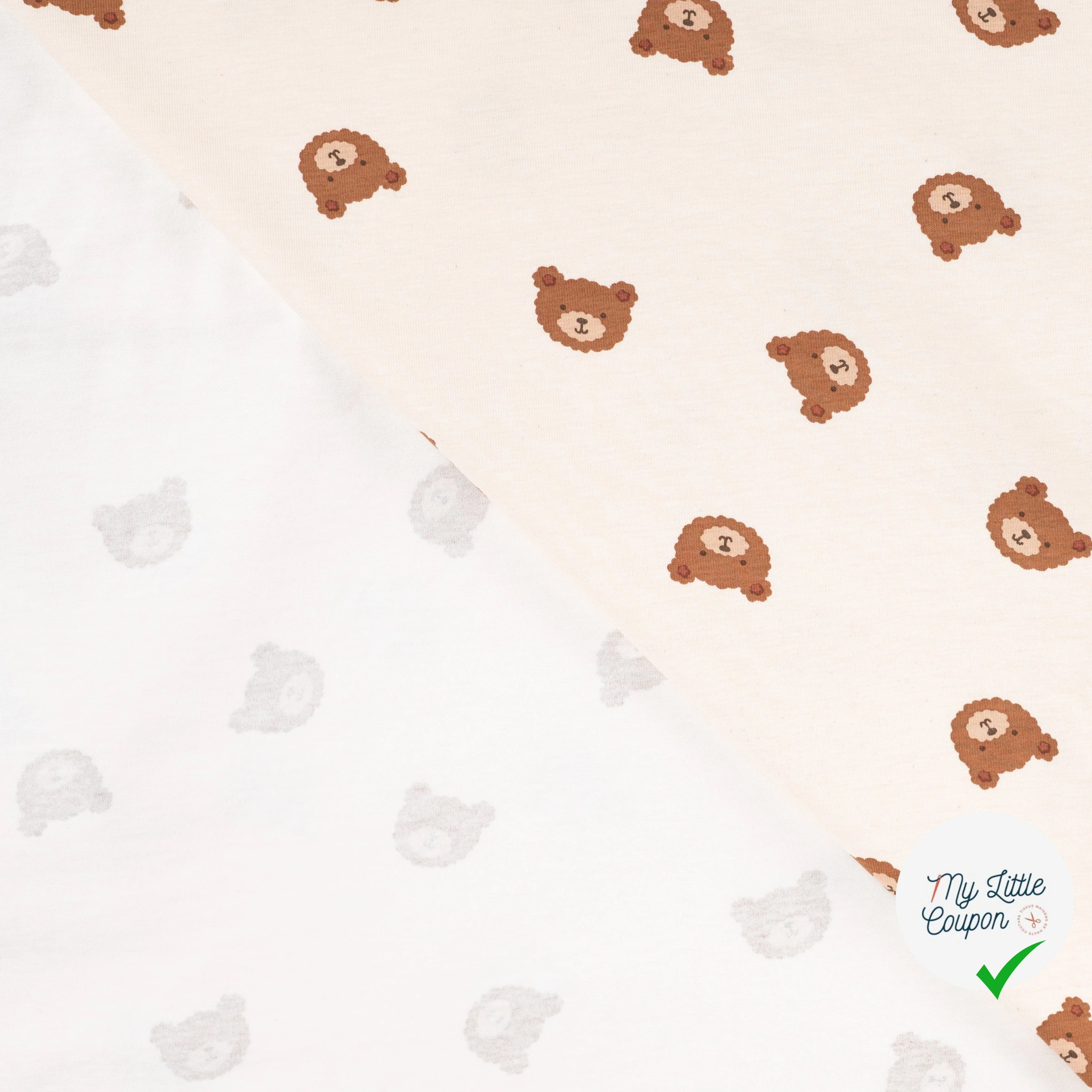 JERSEY DE COTON IMPRIMÉ OURS FOND SABLE - My Little Coupon