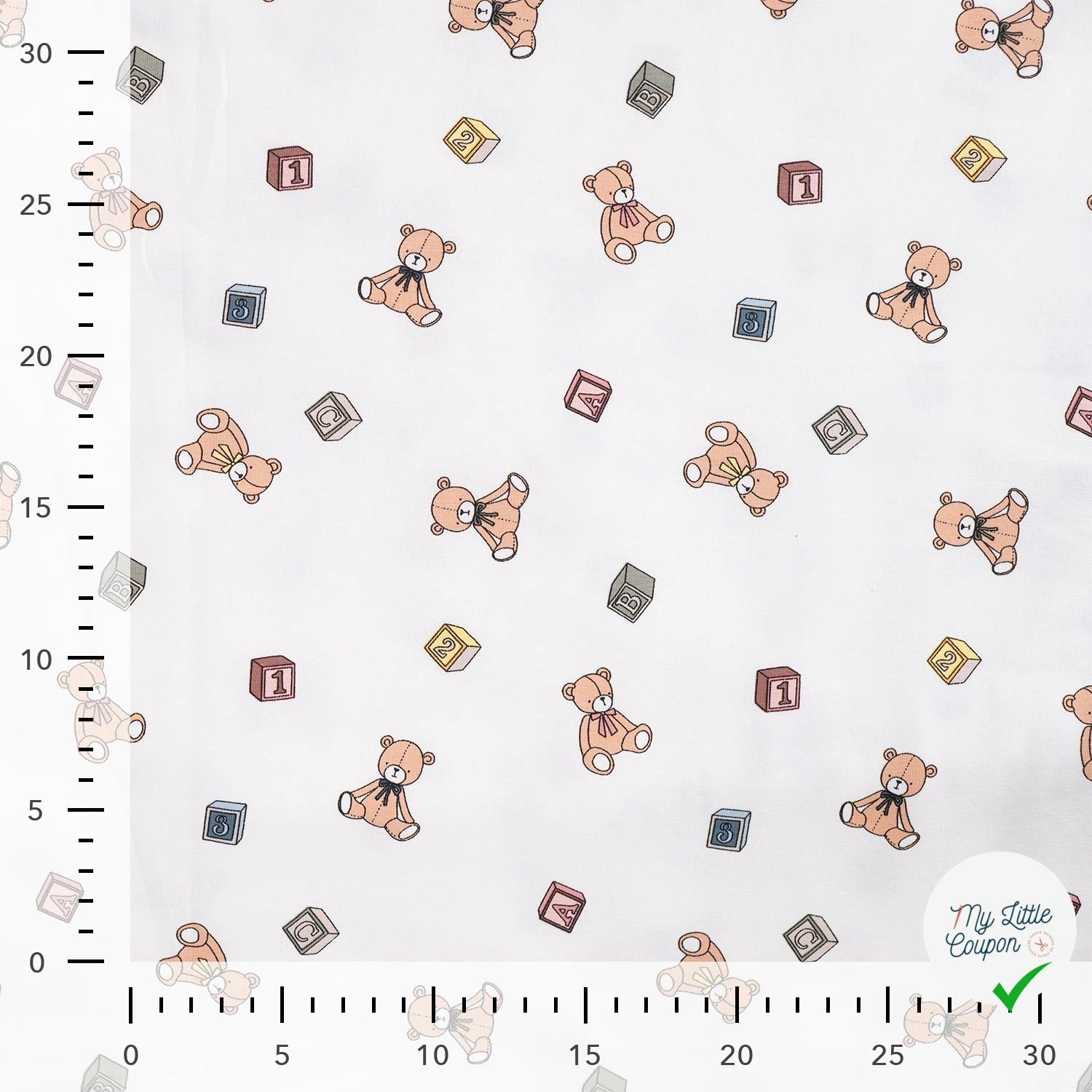 JERSEY DE COTON IMPRIMÉ OURS PELUCHE FOND ÉCRU - My Little Coupon