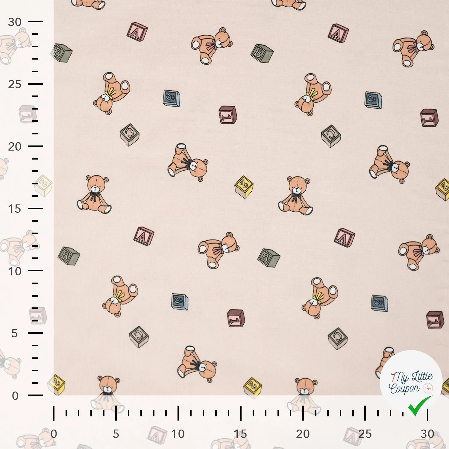 JERSEY DE COTON IMPRIMÉ OURS PELUCHE FOND SABLE PLAGE - My Little Coupon