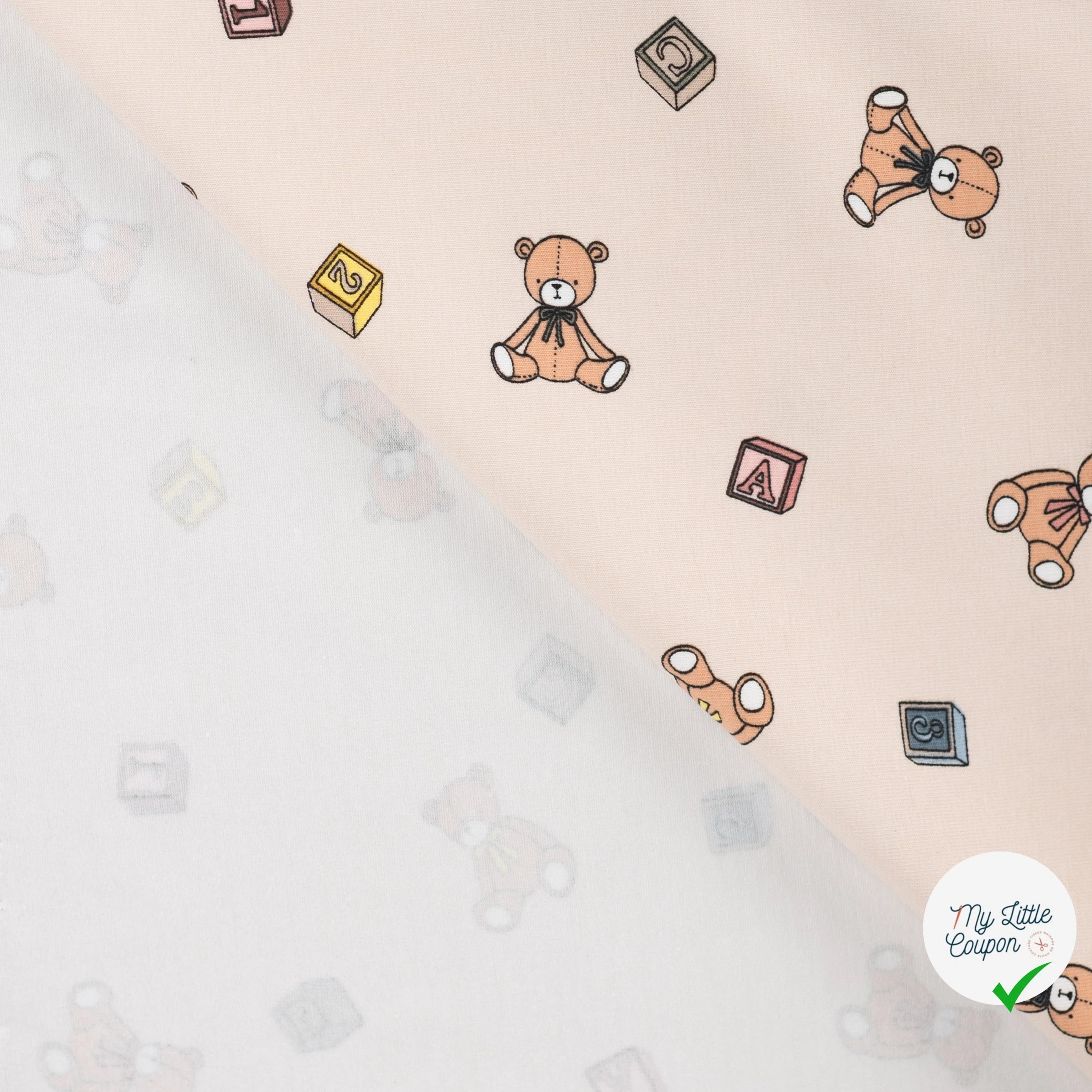 JERSEY DE COTON IMPRIMÉ OURS PELUCHE FOND SABLE PLAGE - My Little Coupon