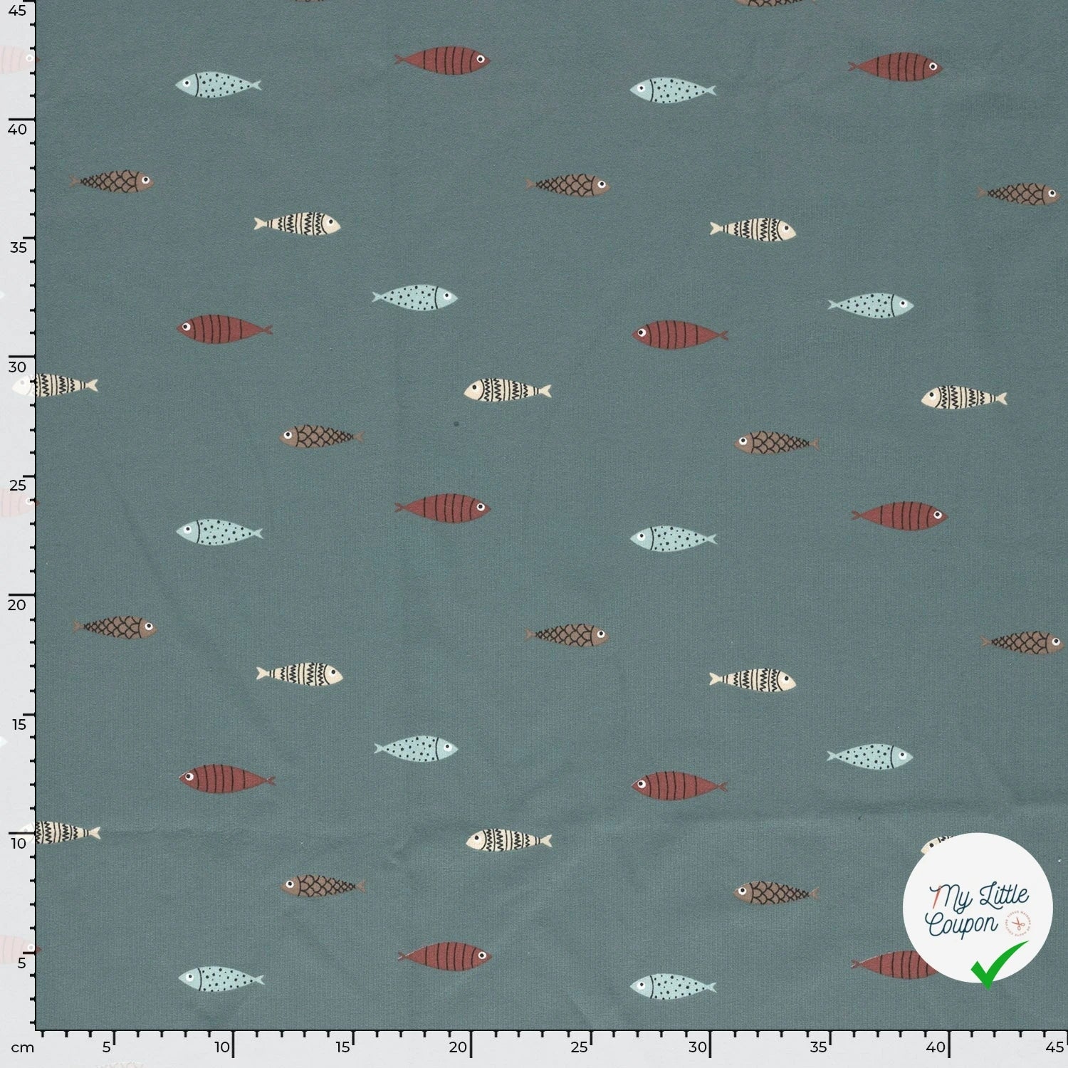 JERSEY DE COTON IMPRIMÉ POISSONS INDIGO - My Little Coupon