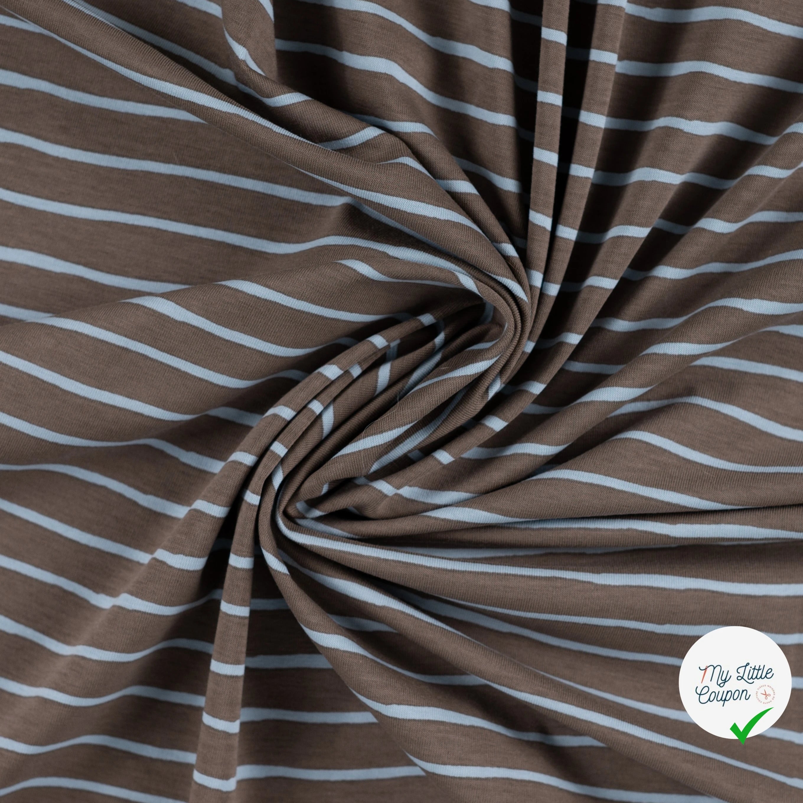 JERSEY DE COTON IMPRIMÉ RAYURES FOND KAKI FONCÉ - My Little Coupon