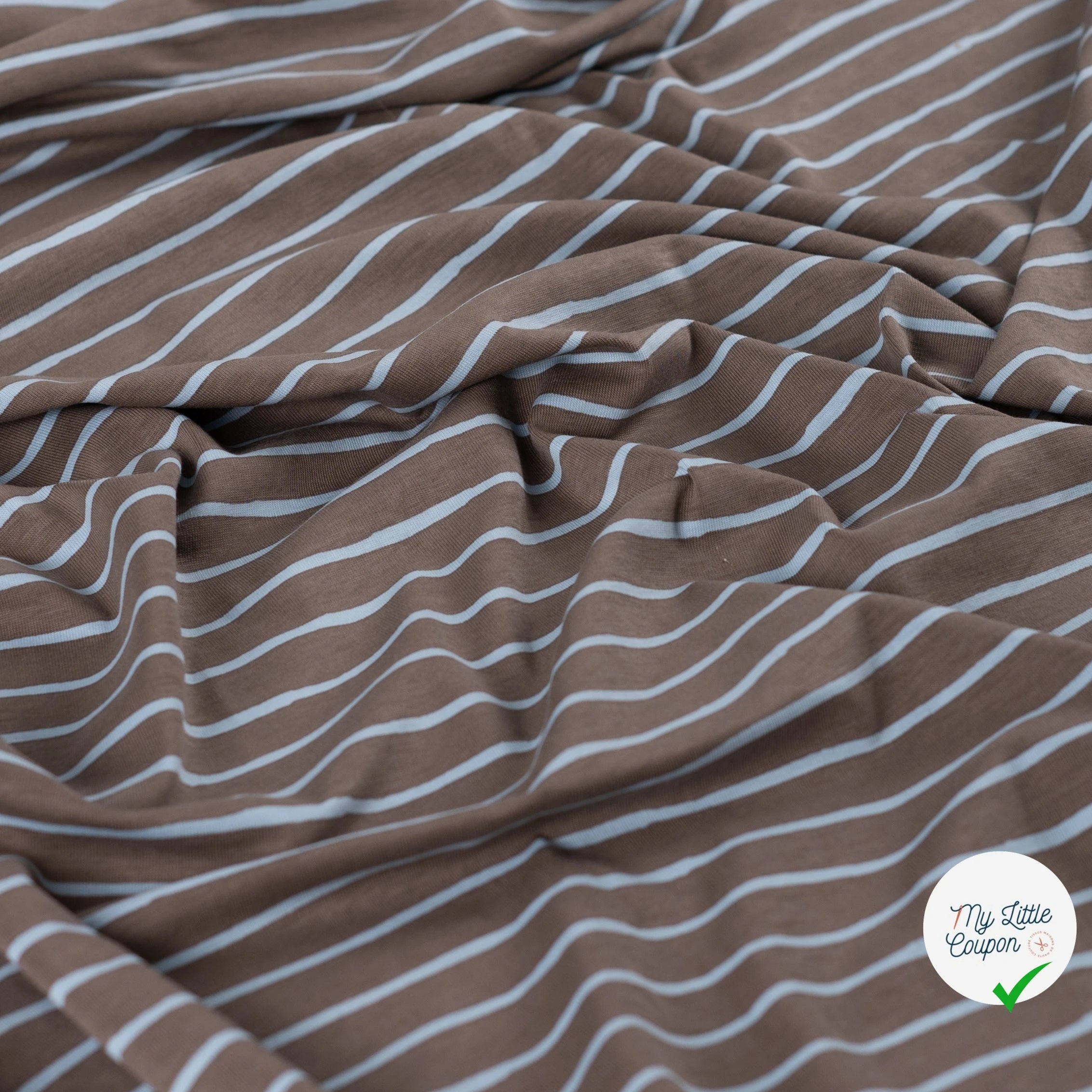 JERSEY DE COTON IMPRIMÉ RAYURES FOND KAKI FONCÉ - My Little Coupon