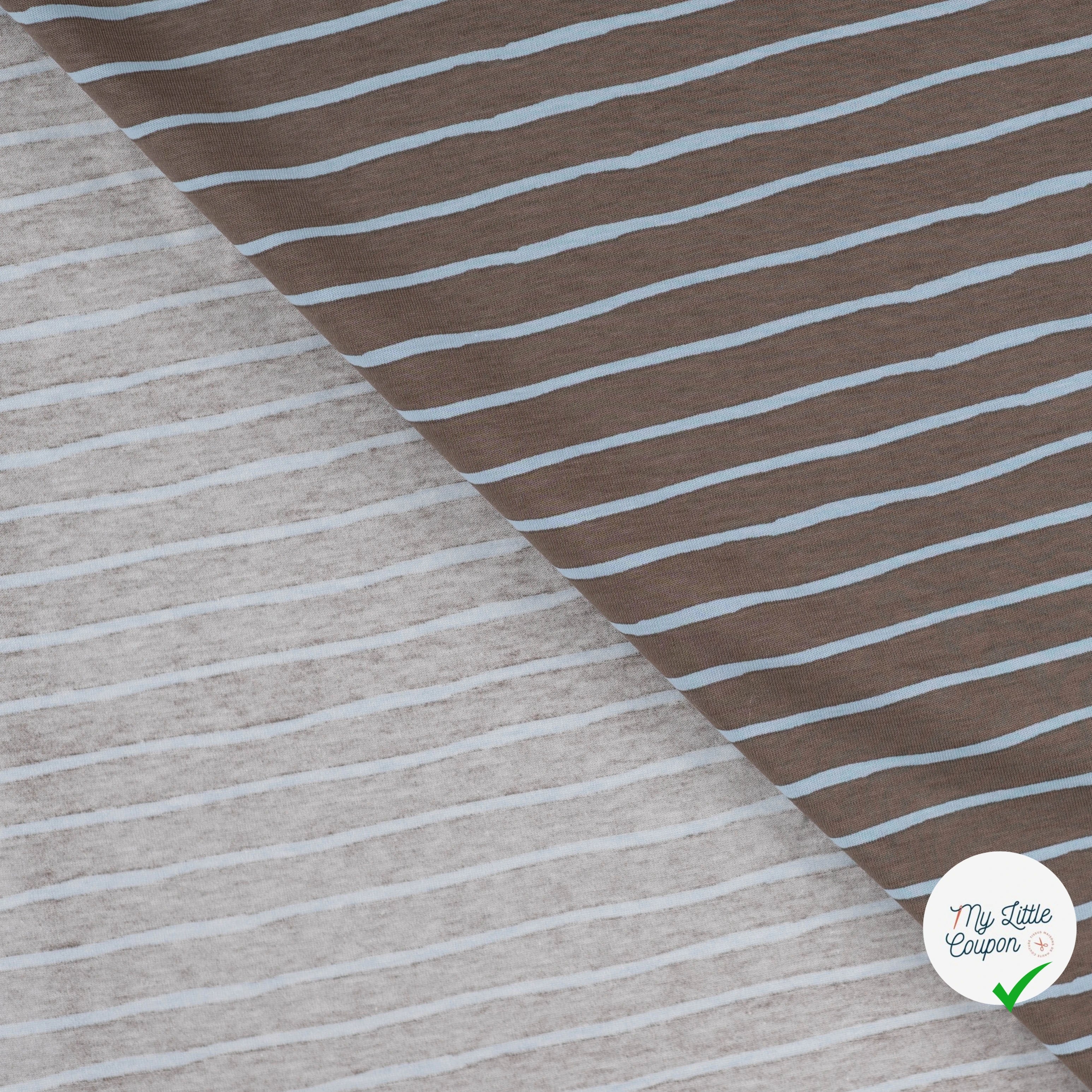 JERSEY DE COTON IMPRIMÉ RAYURES FOND KAKI FONCÉ - My Little Coupon