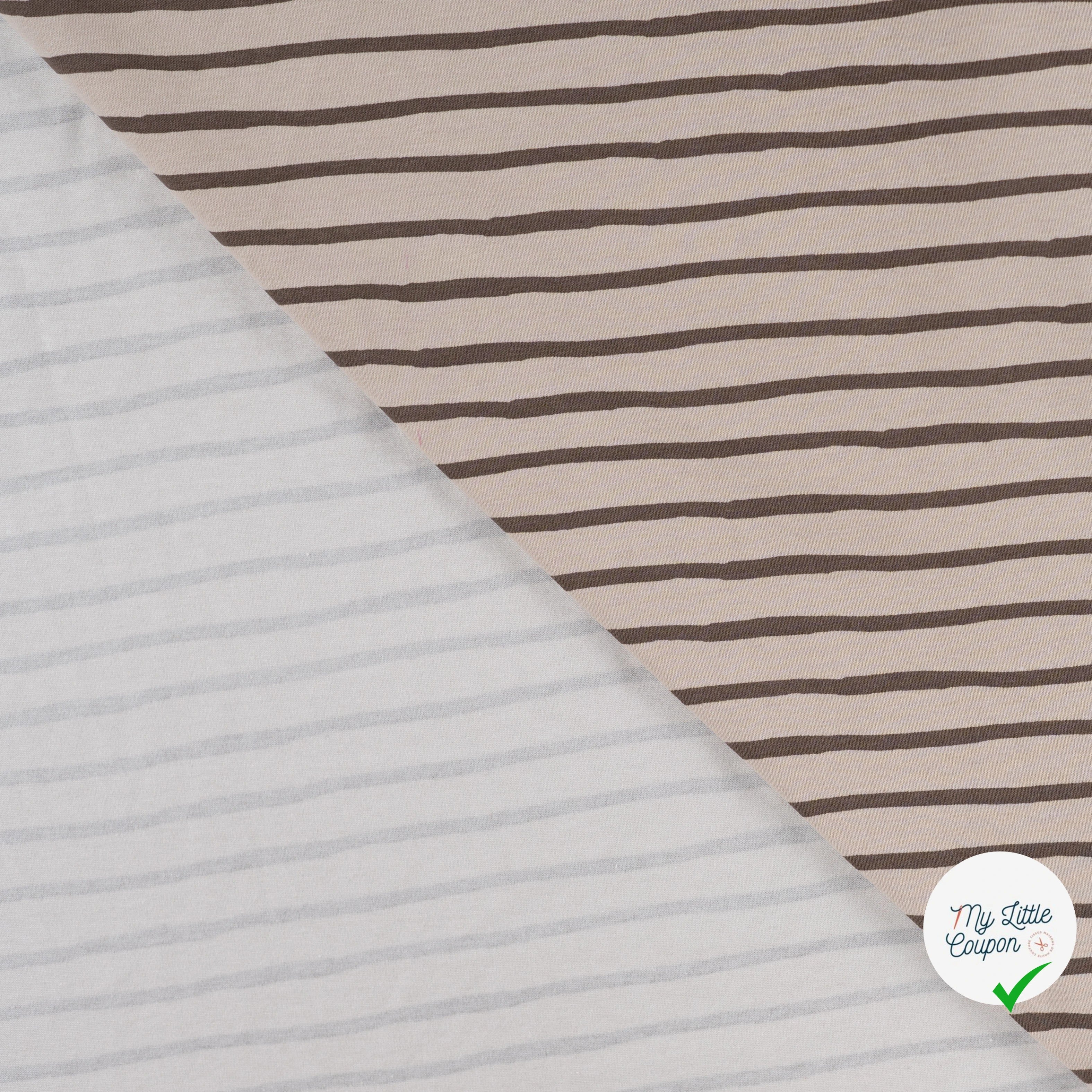 JERSEY DE COTON IMPRIMÉ RAYURES FOND SABLE - My Little Coupon
