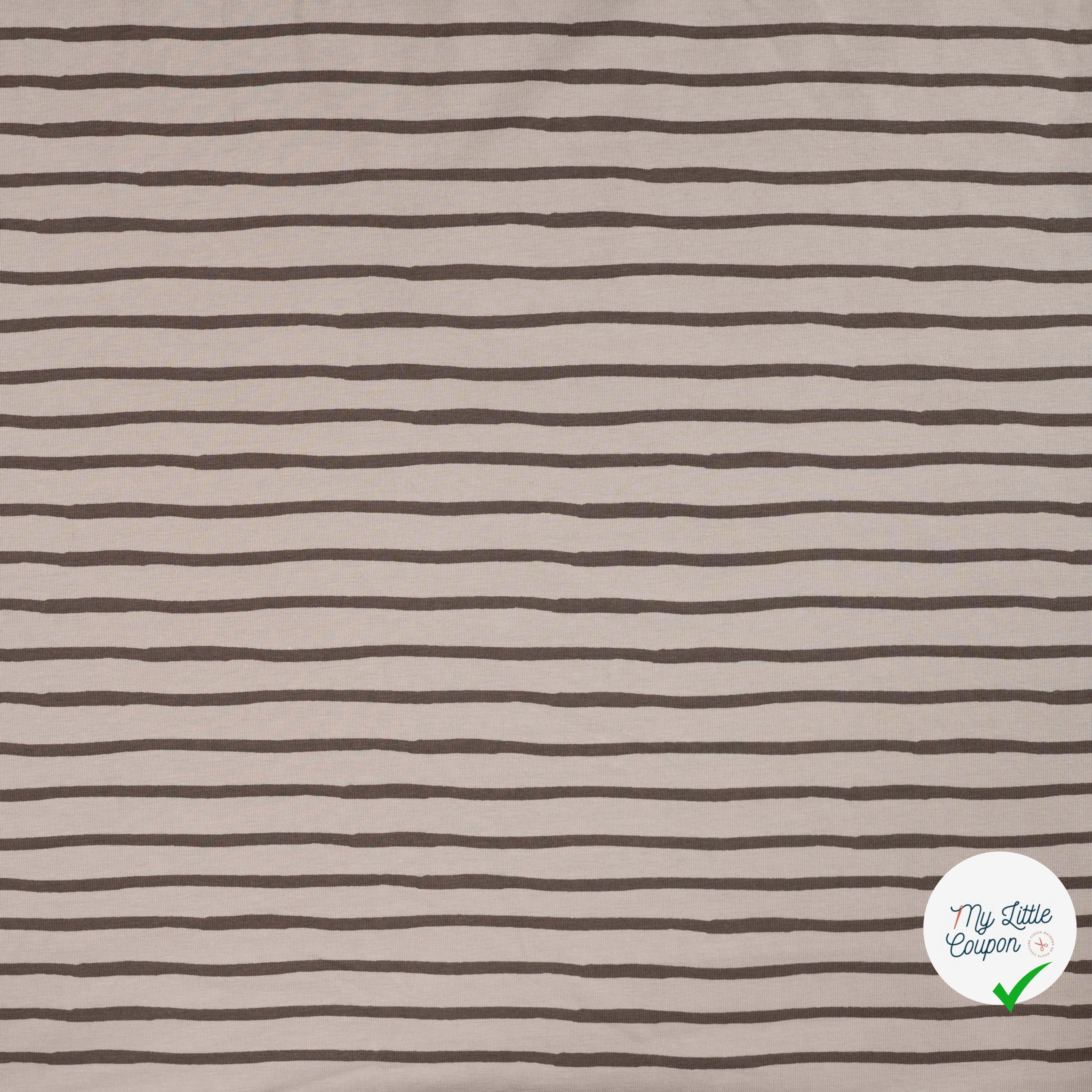 JERSEY DE COTON IMPRIMÉ RAYURES FOND SABLE - My Little Coupon