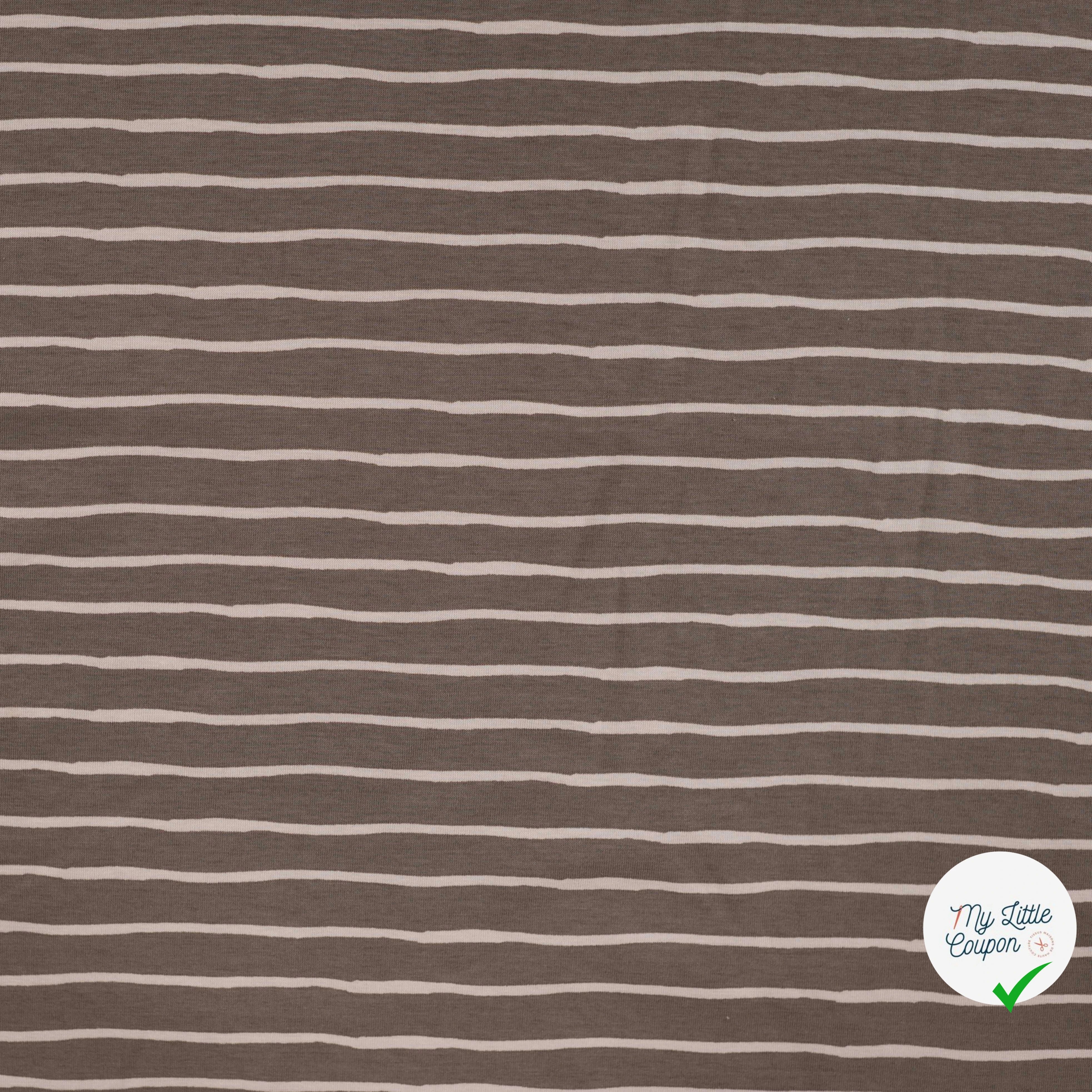 JERSEY DE COTON IMPRIMÉ RAYURES FOND TAUPE - My Little Coupon