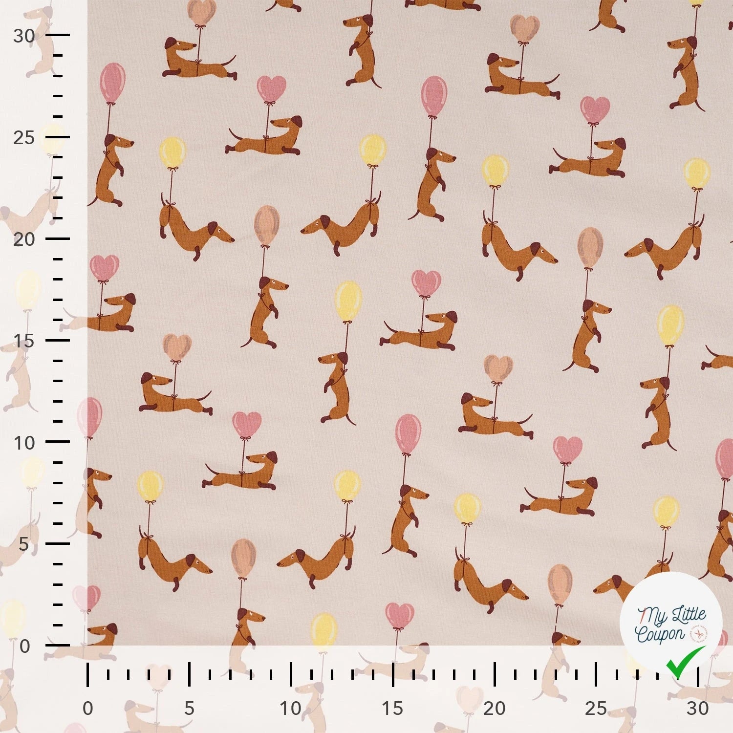 JERSEY DE COTON IMPRIMÉ TECKELS BALLONS FOND SABLE PLAGE - My Little Coupon