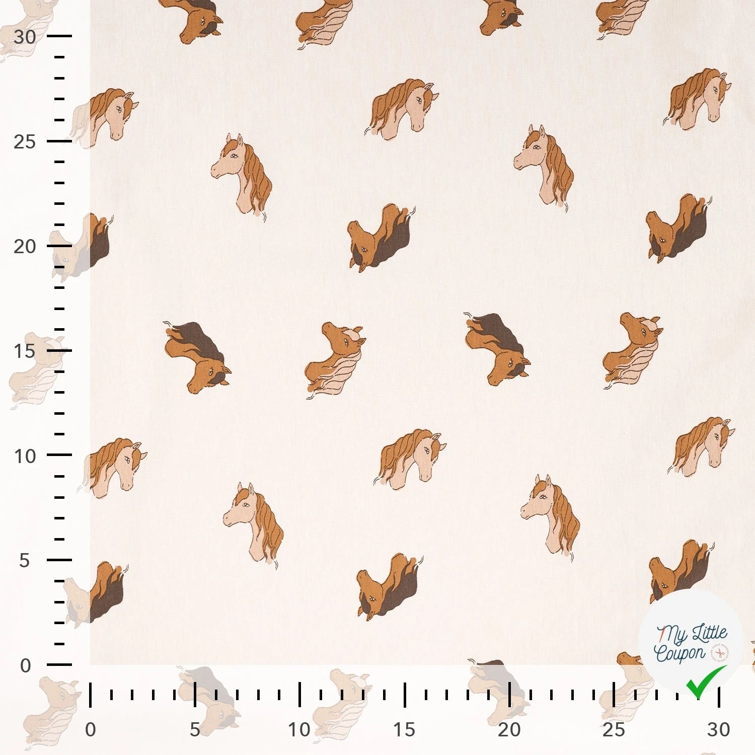 JERSEY DE COTON IMPRIMÉ TETE DE CHEVAUX FOND SABLE - My Little Coupon