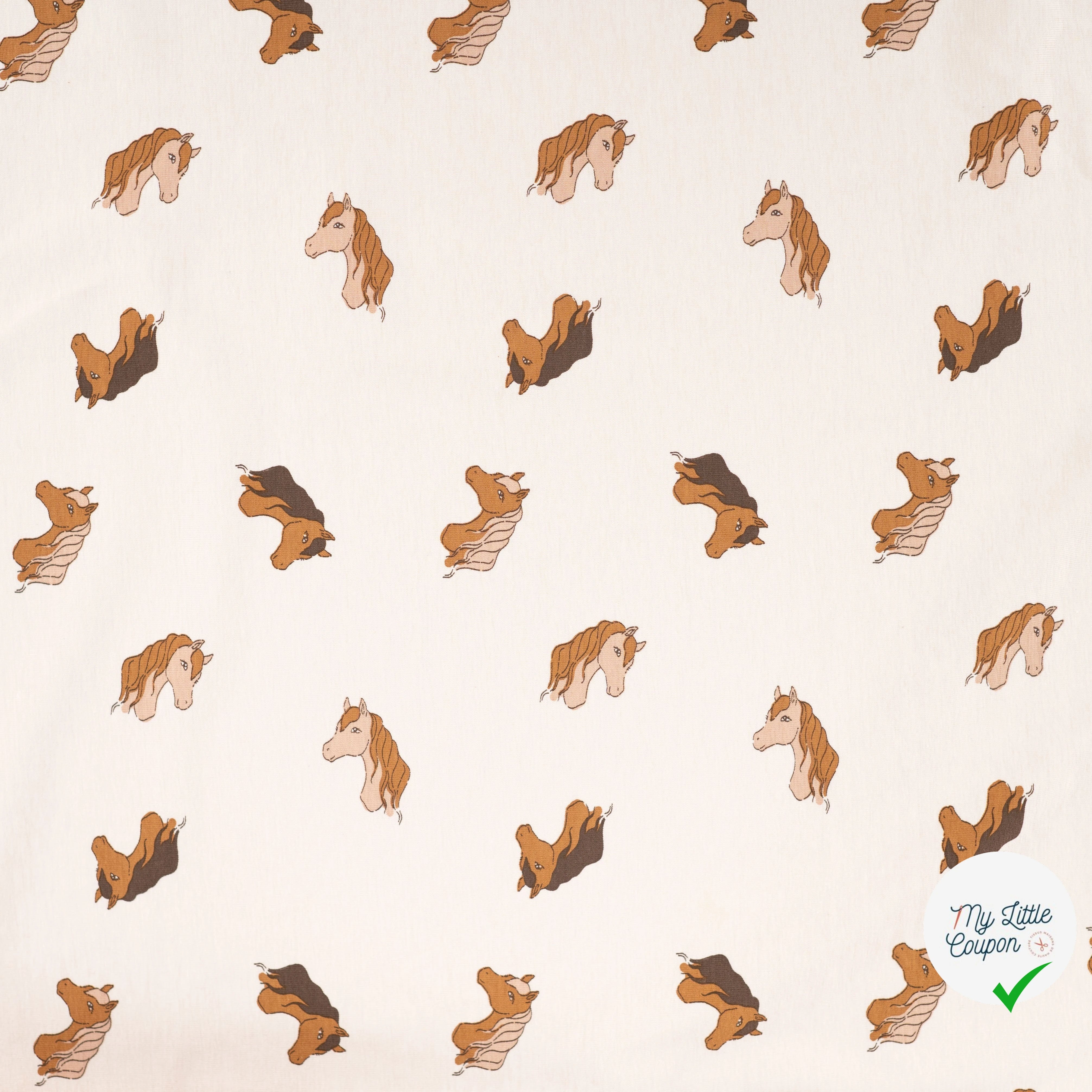 JERSEY DE COTON IMPRIMÉ TETE DE CHEVAUX FOND SABLE - My Little Coupon