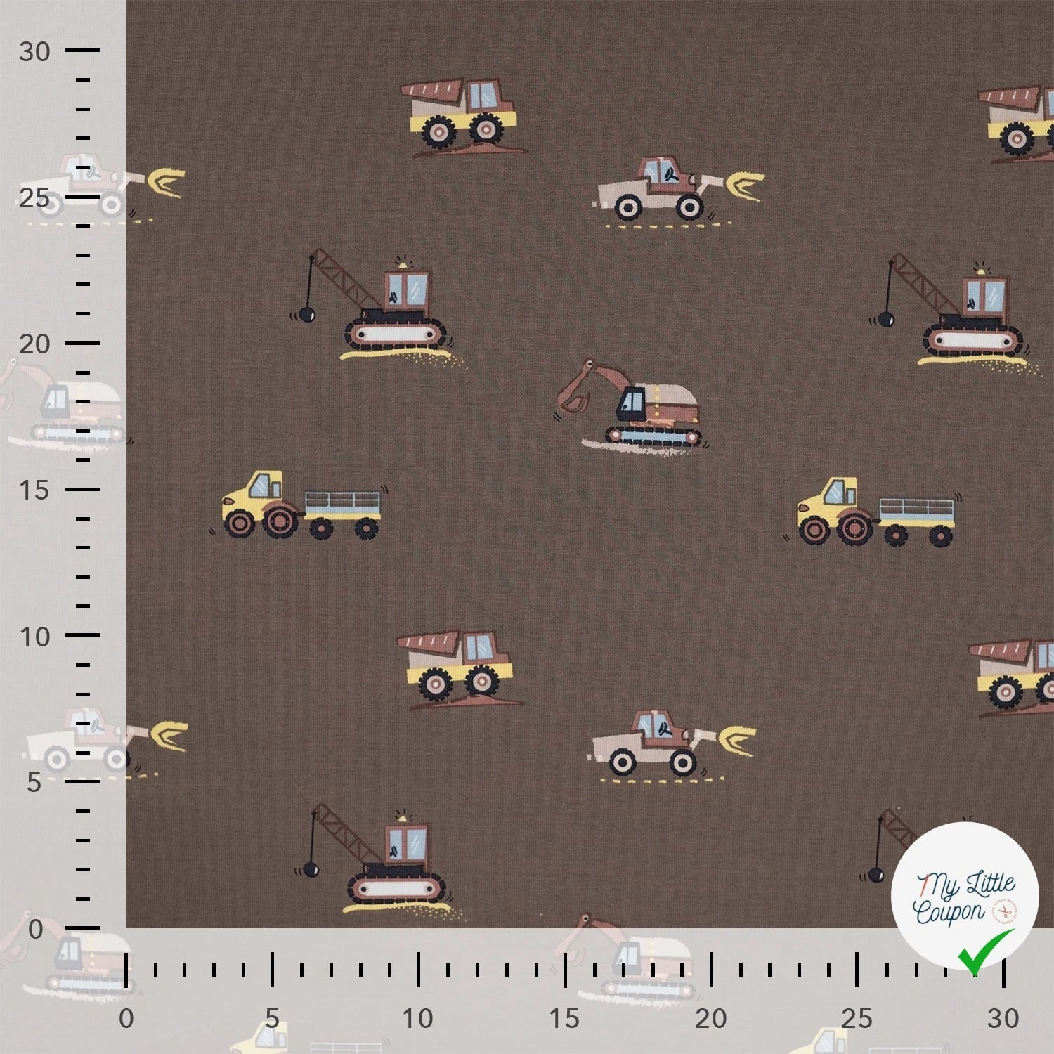 JERSEY DE COTON IMPRIMÉ VÉHICULES DE CHANTIER FOND TAUPE - My Little Coupon