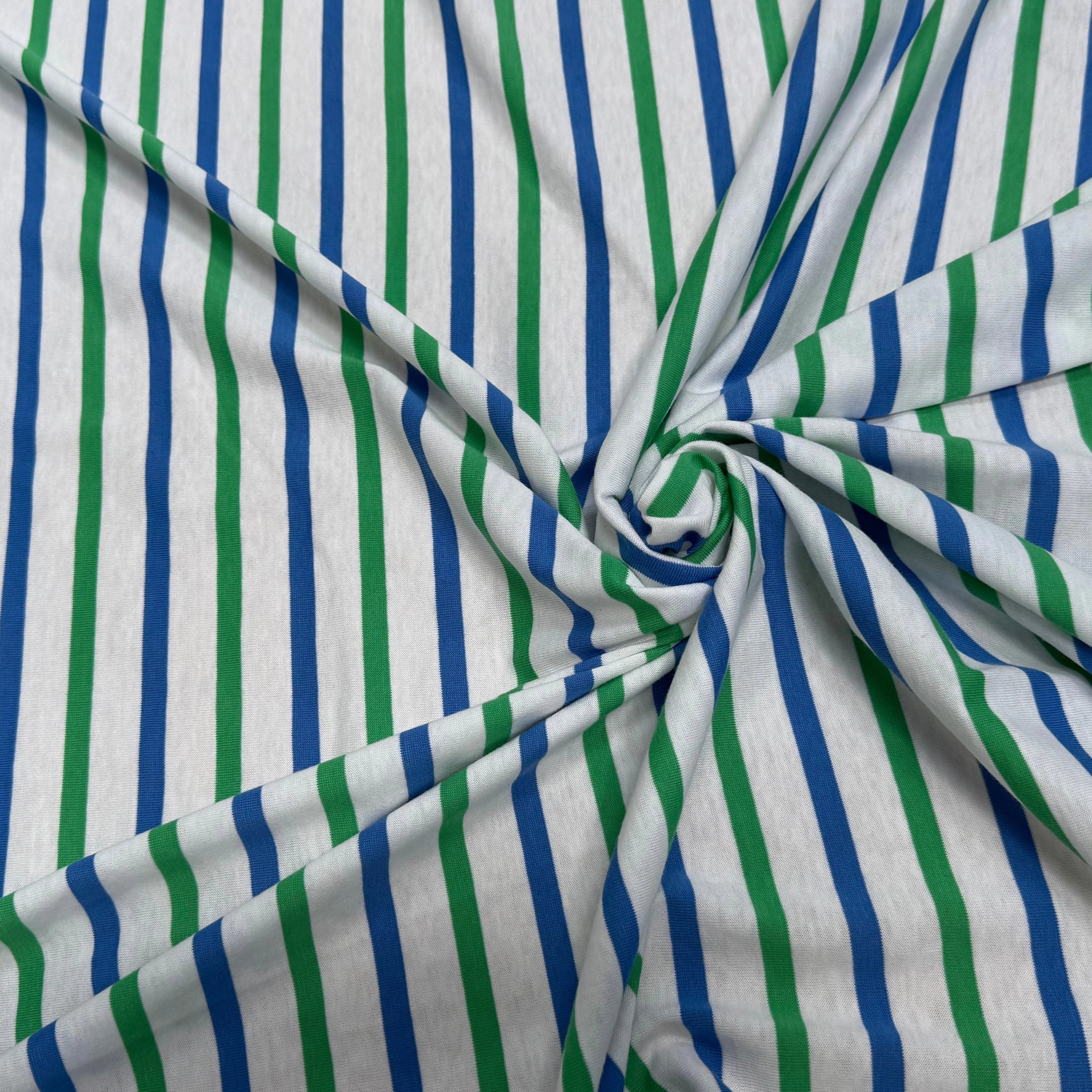 JERSEY DE COTON MARINIÈRE RAYURES NEIGE/VERT/MER - My Little Coupon