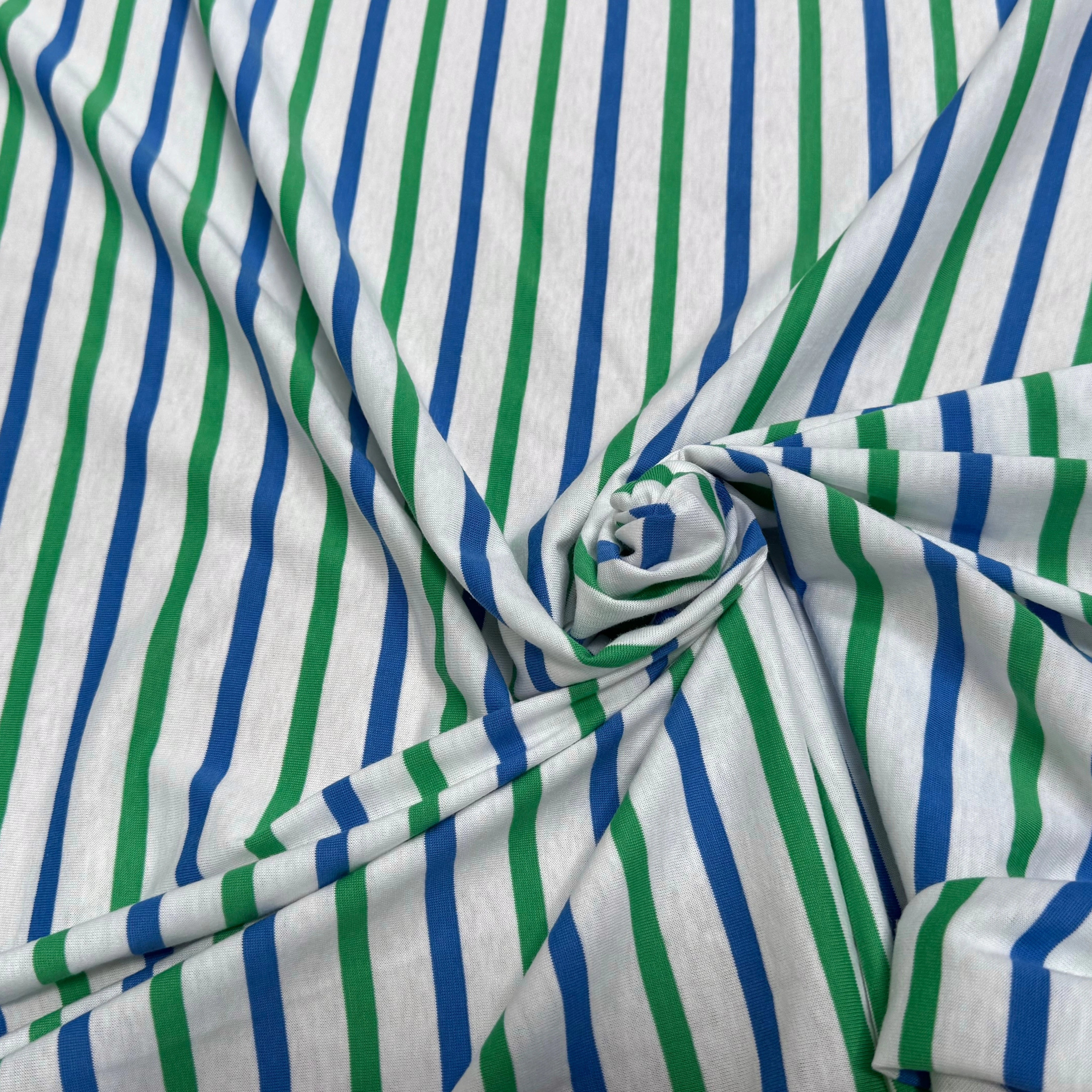 JERSEY DE COTON MARINIÈRE RAYURES NEIGE/VERT/MER - My Little Coupon
