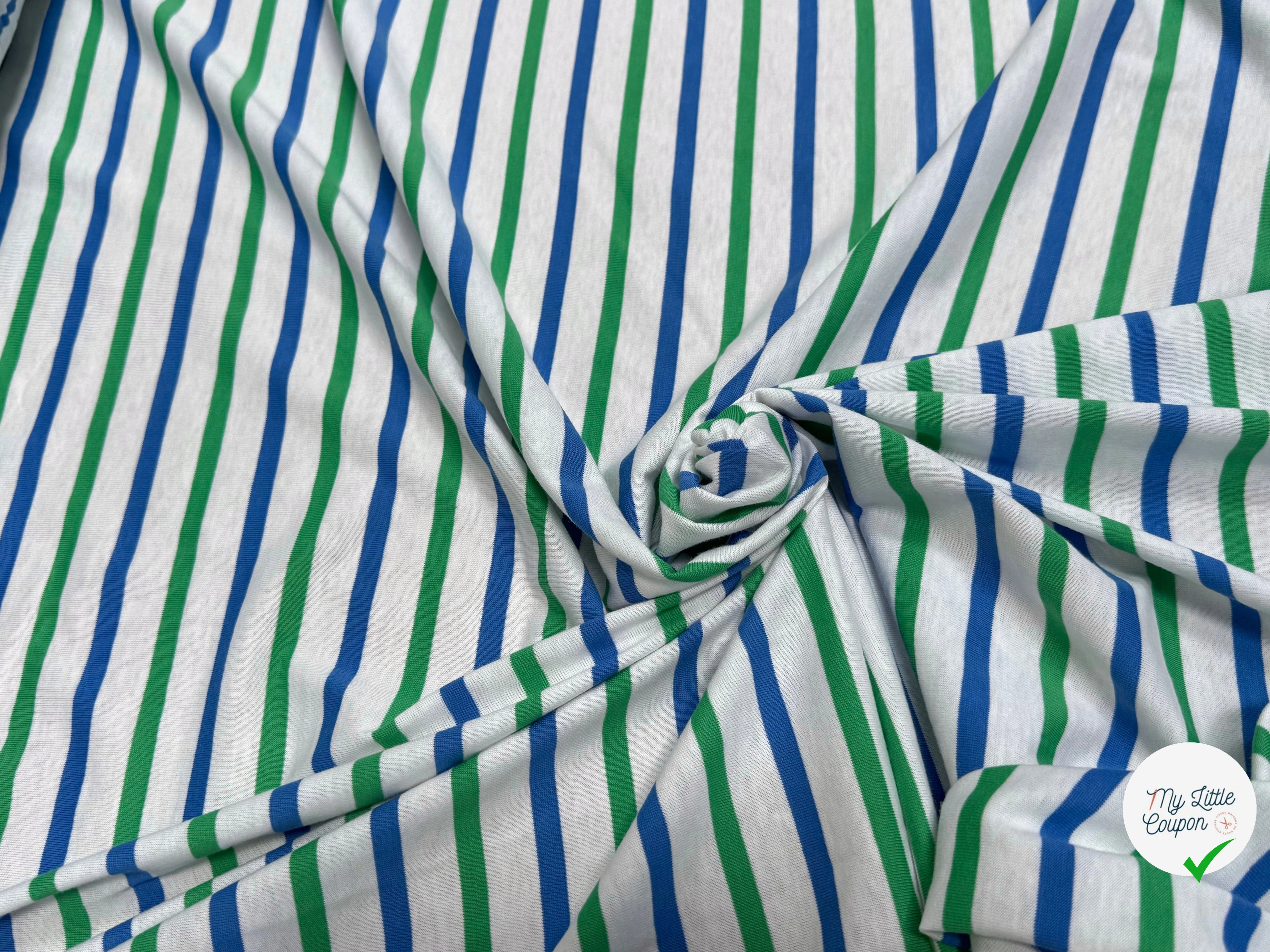 JERSEY DE COTON MARINIÈRE RAYURES NEIGE/VERT/MER - My Little Coupon