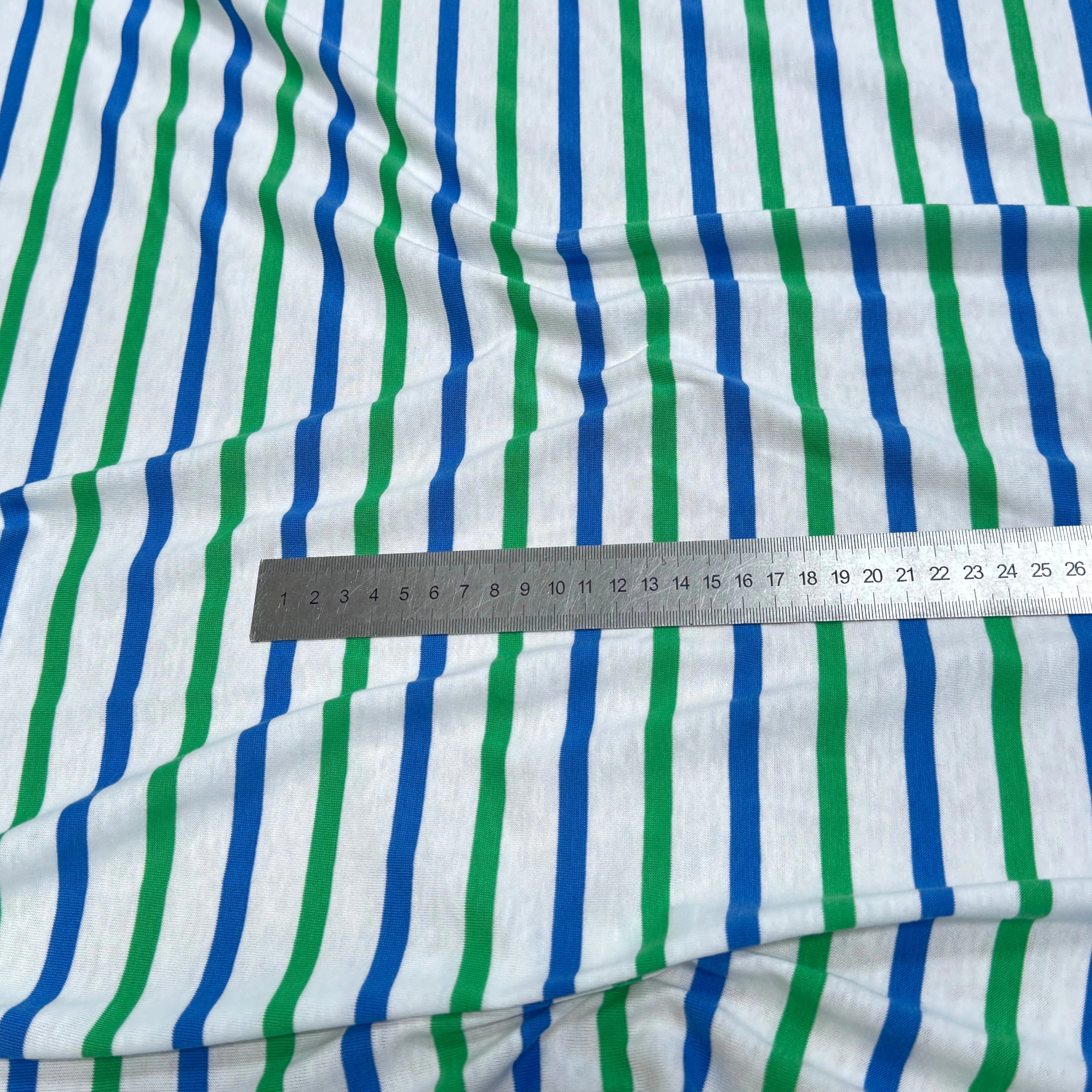 JERSEY DE COTON MARINIÈRE RAYURES NEIGE/VERT/MER - My Little Coupon