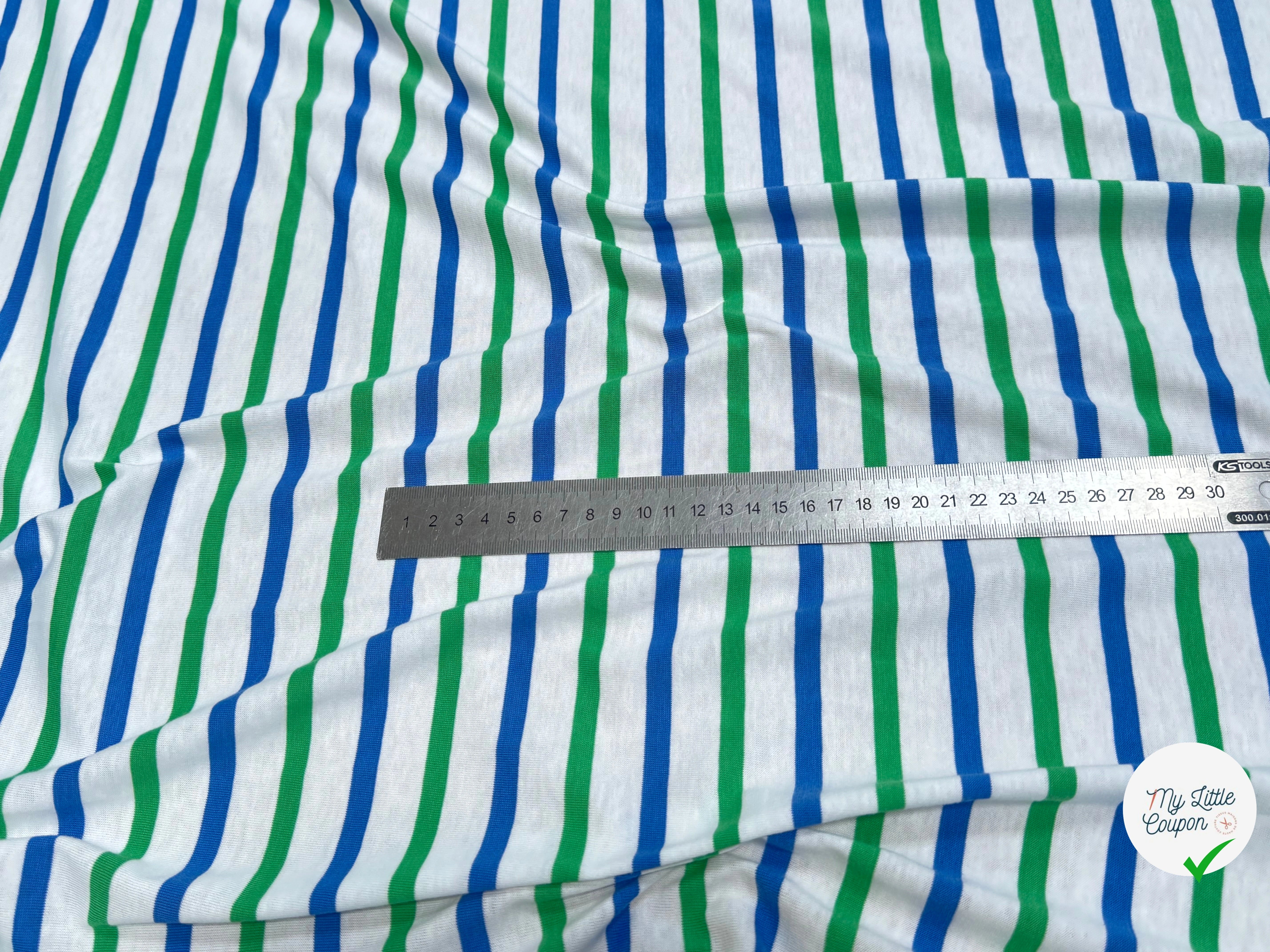 JERSEY DE COTON MARINIÈRE RAYURES NEIGE/VERT/MER - My Little Coupon