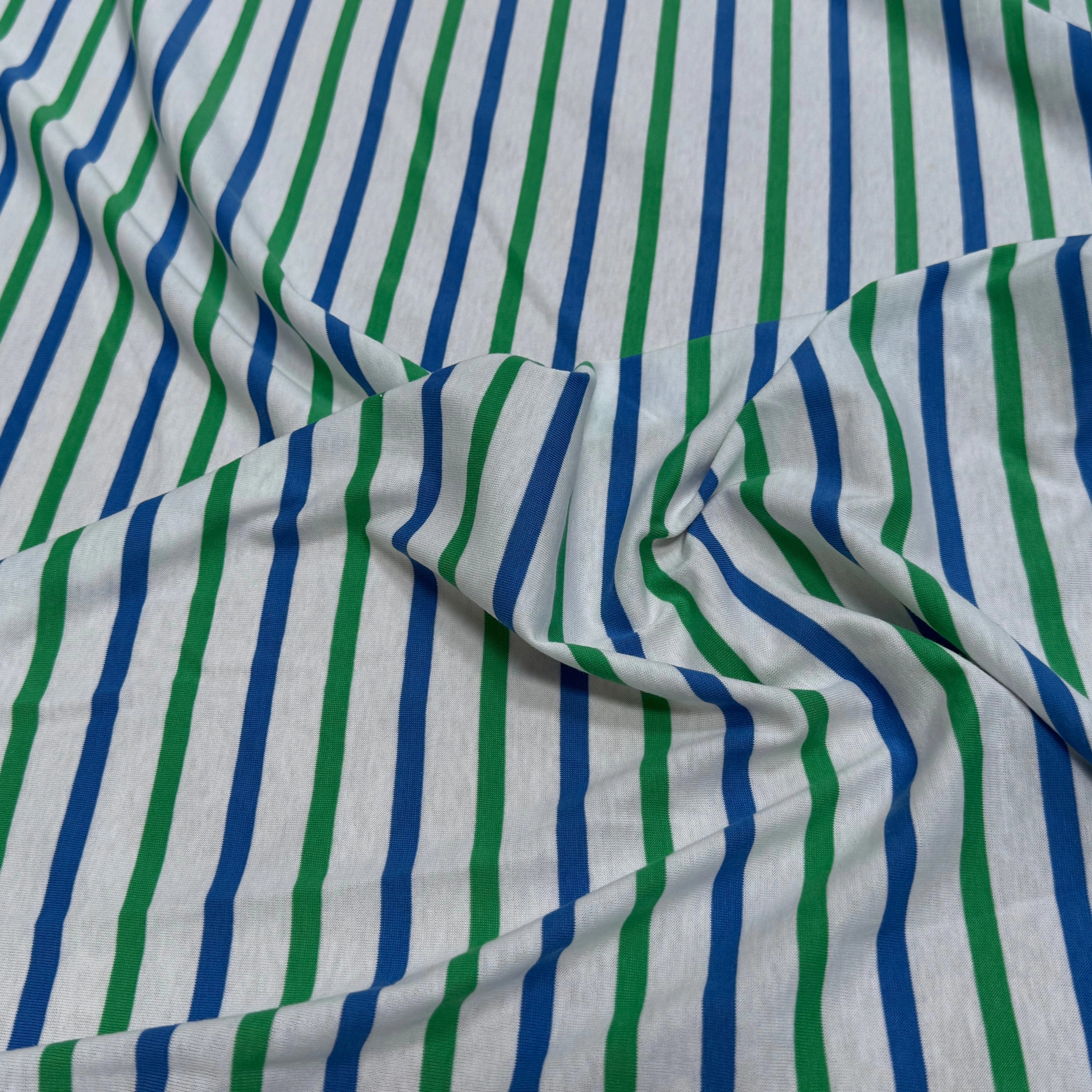 JERSEY DE COTON MARINIÈRE RAYURES NEIGE/VERT/MER - My Little Coupon