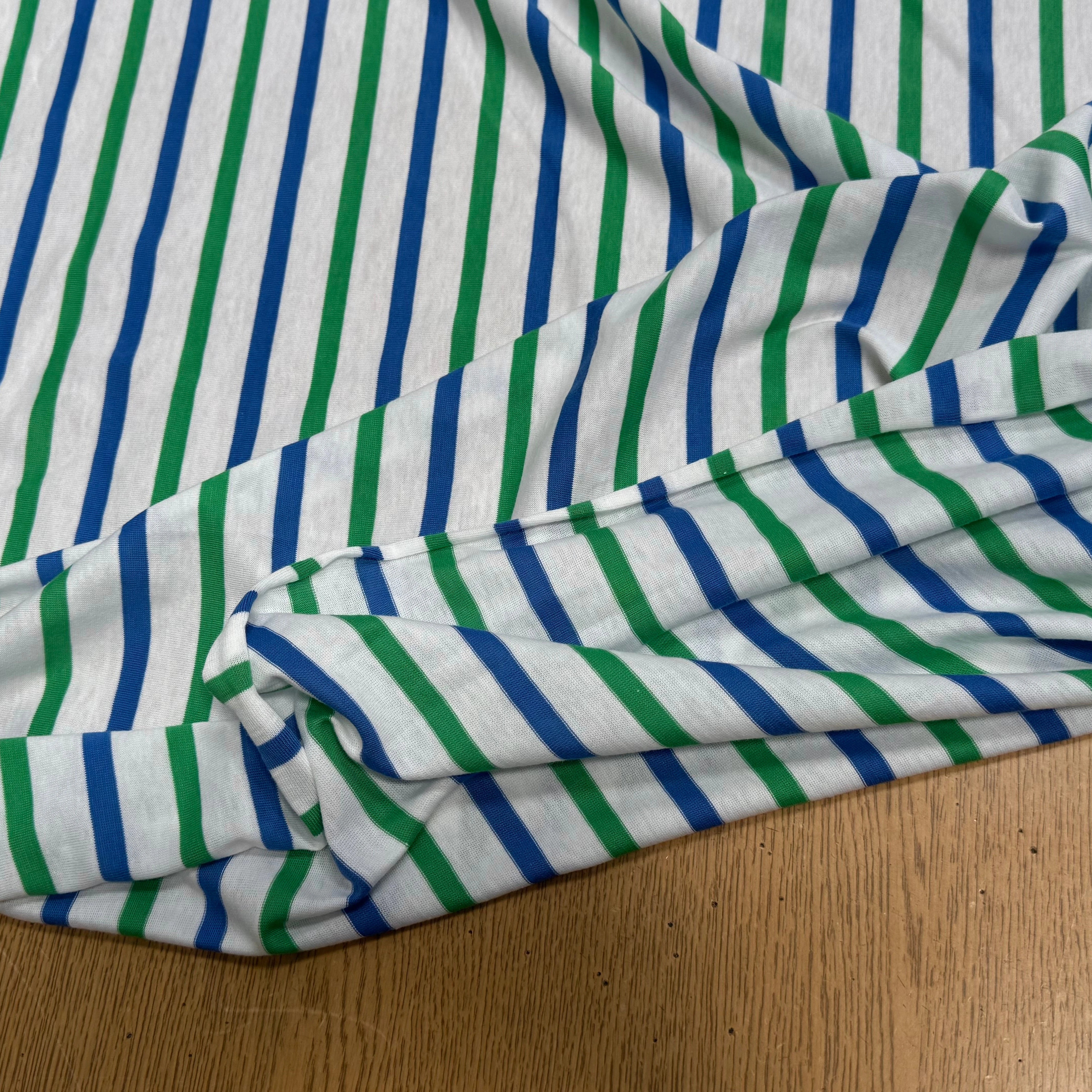 JERSEY DE COTON MARINIÈRE RAYURES NEIGE/VERT/MER - My Little Coupon