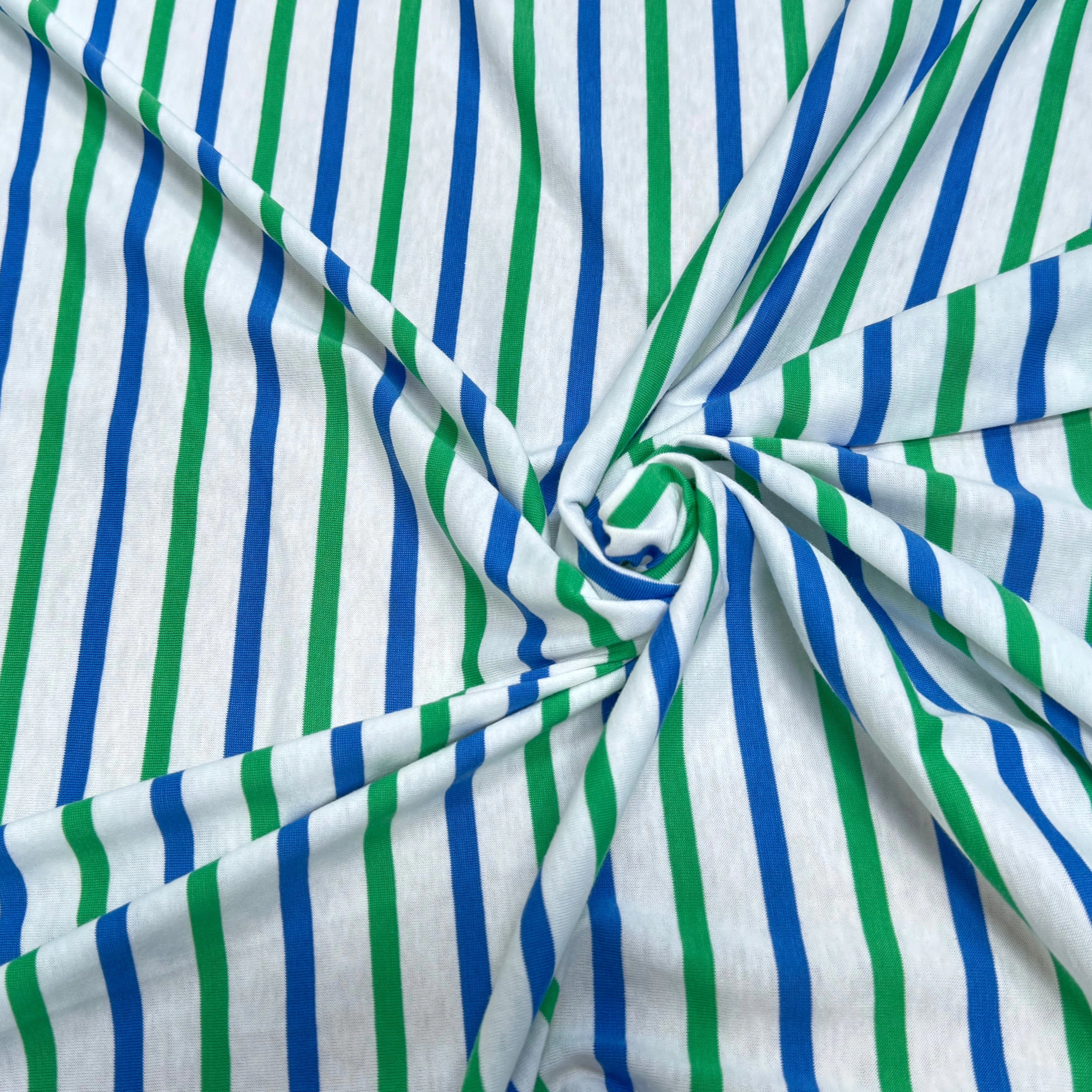 JERSEY DE COTON MARINIÈRE RAYURES NEIGE/VERT/MER - My Little Coupon