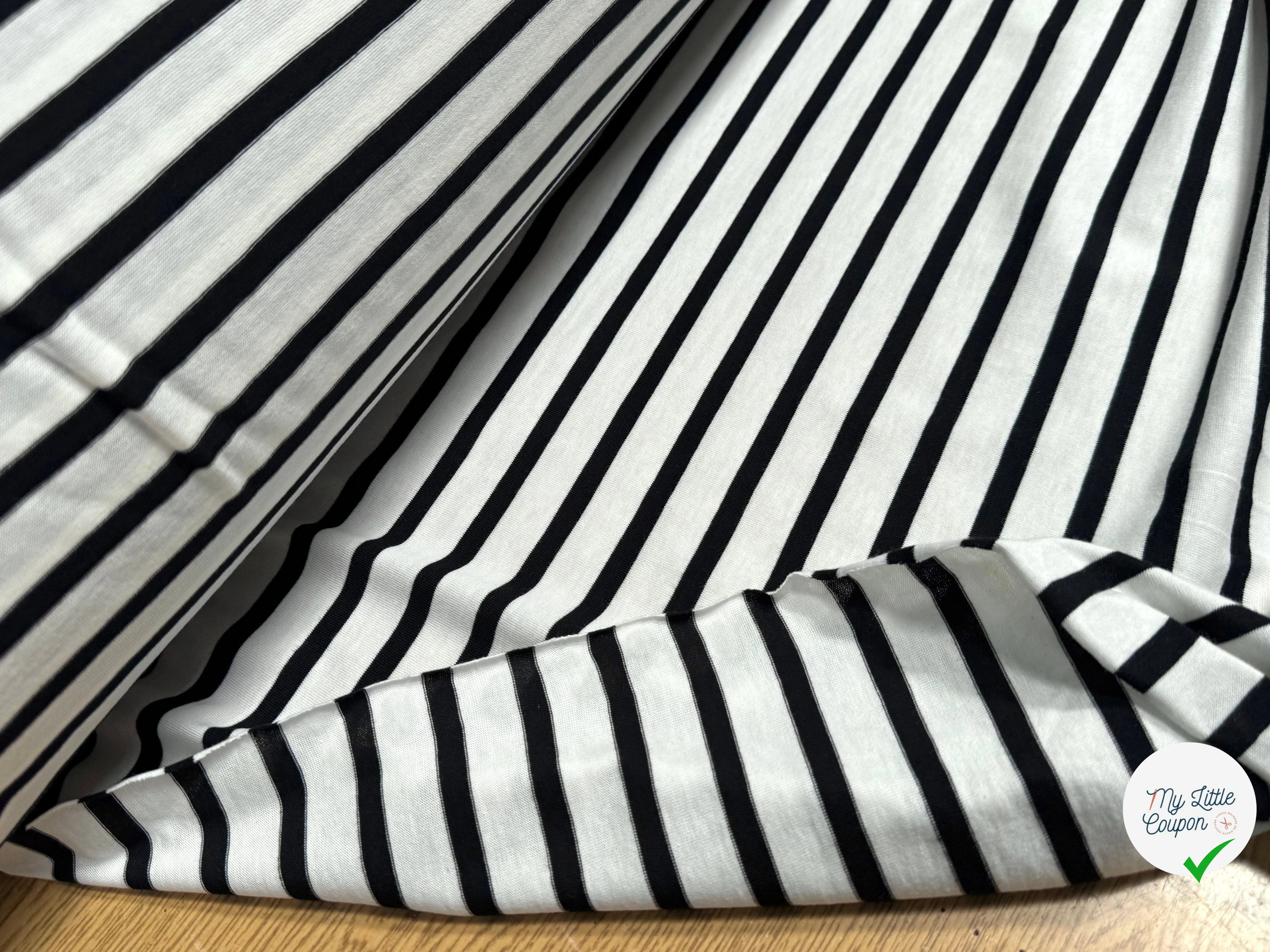JERSEY DE COTON MARINIÈRE RAYURES SWAN/NOIR 145 - My Little Coupon