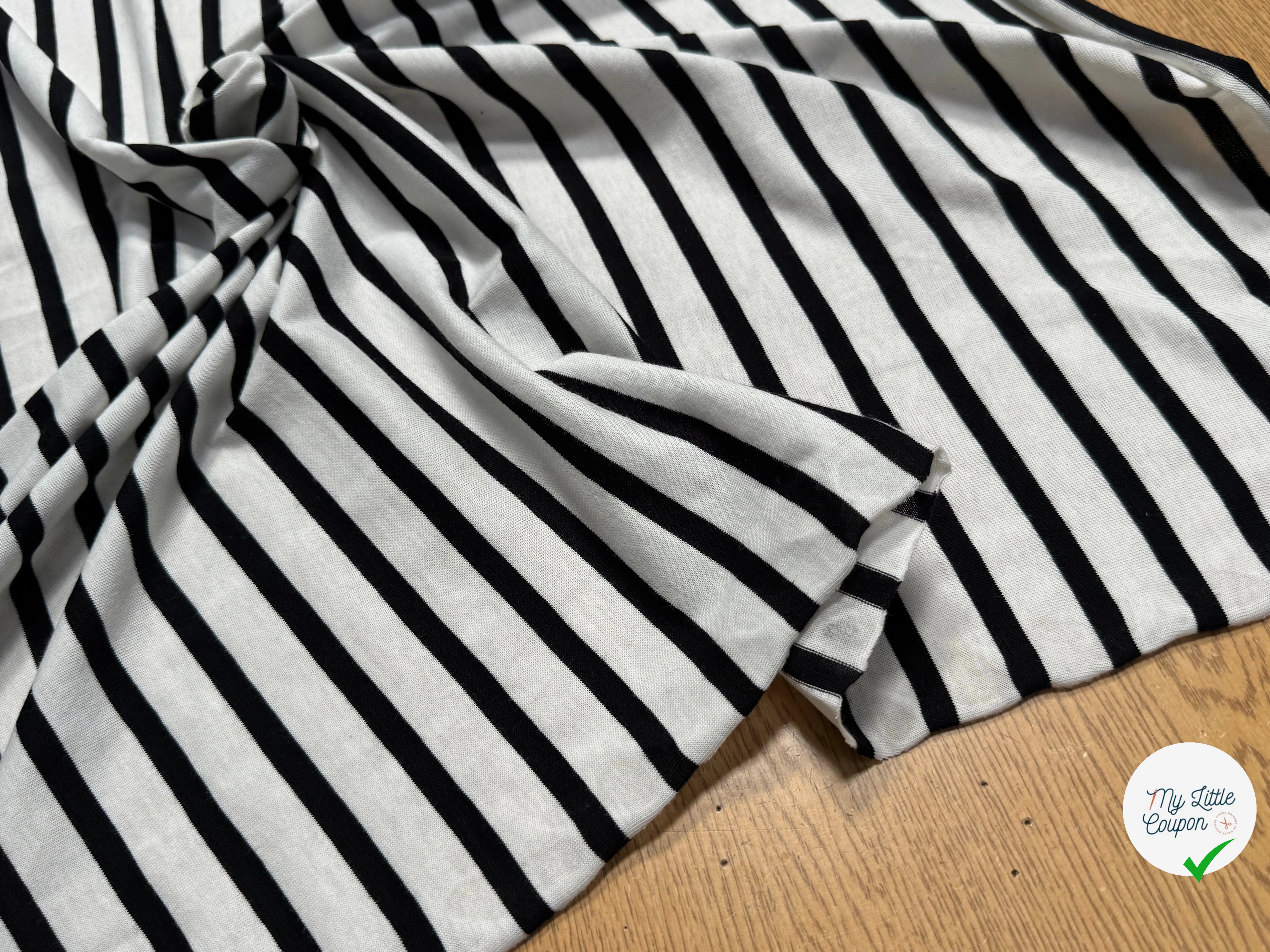 JERSEY DE COTON MARINIÈRE RAYURES SWAN/NOIR 145 - My Little Coupon