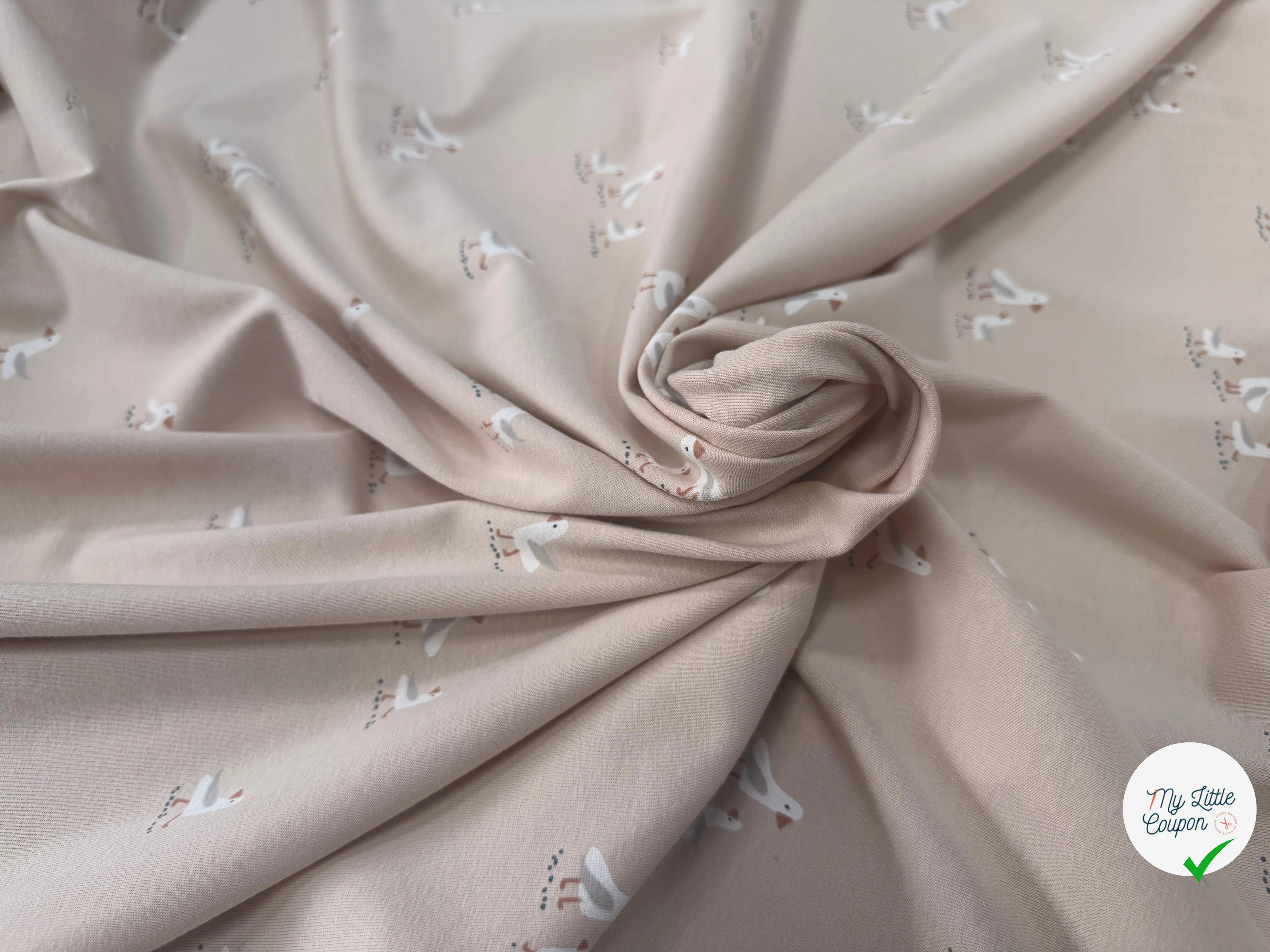 JERSEY DE COTON OISEAUX BEIGE - My Little Coupon