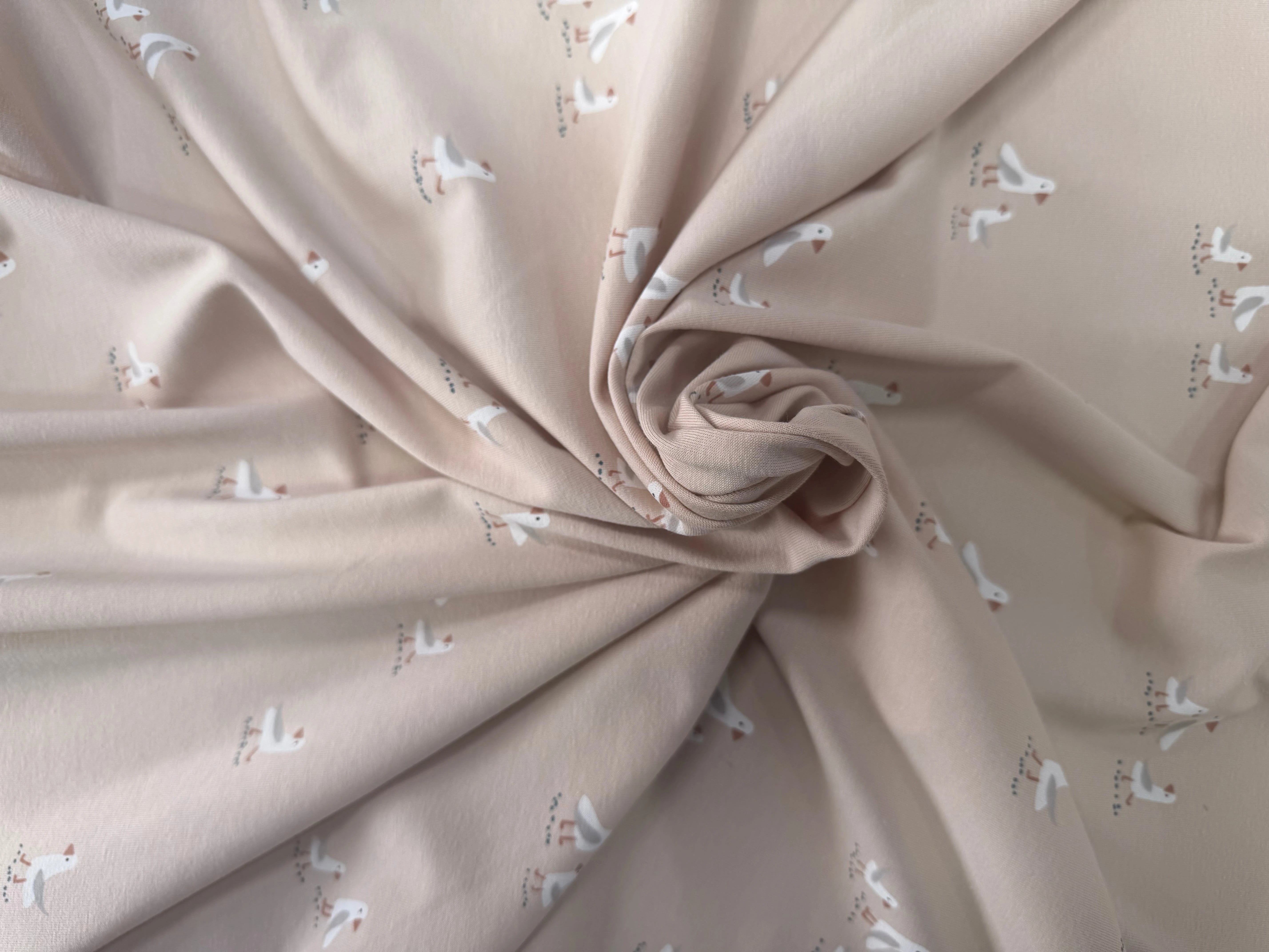 JERSEY DE COTON OISEAUX BEIGE - My Little Coupon