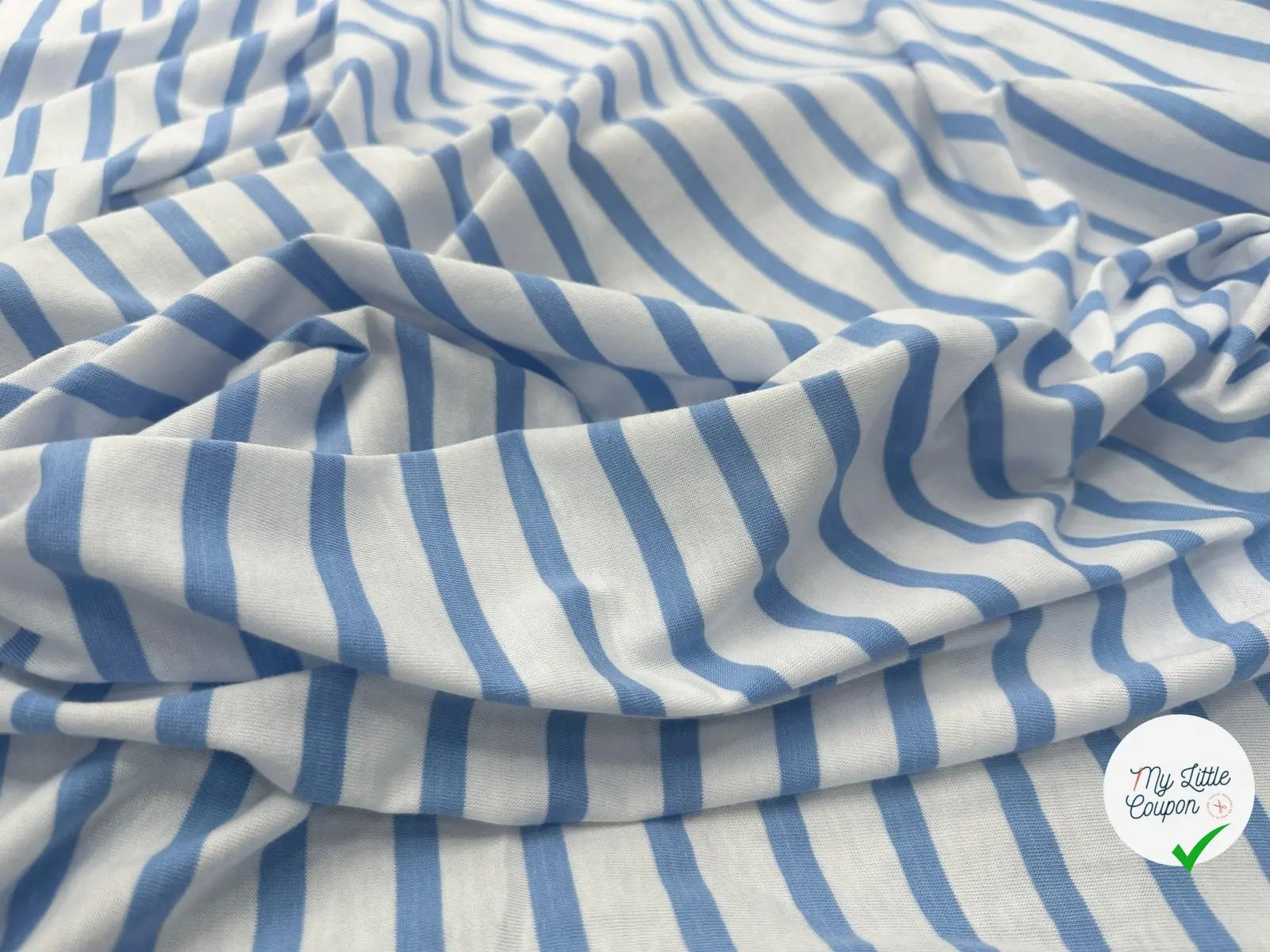 JERSEY DE COTON RAYURES BLEU CIEL ET NEIGE - My Little Coupon - tissu - coudre