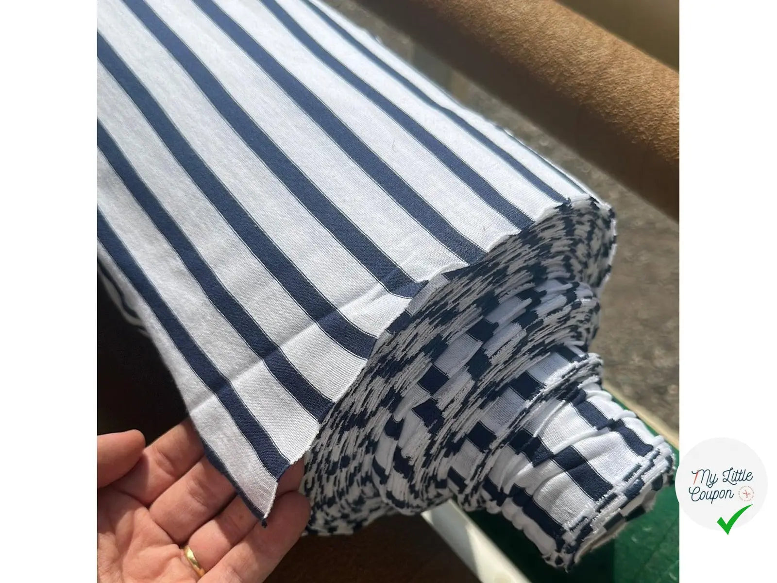 JERSEY DE COTON RAYURES BLEU ET NEIGE - My Little Coupon - tissu - coudre