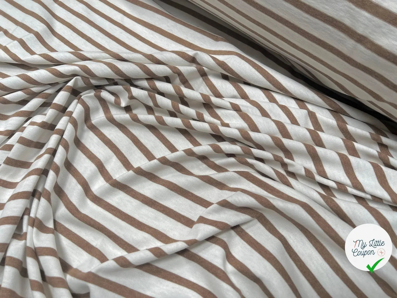 JERSEY DE COTON RAYURES CARAMEL SUR BEIGE CRÈME - My Little Coupon - tissu - coudre