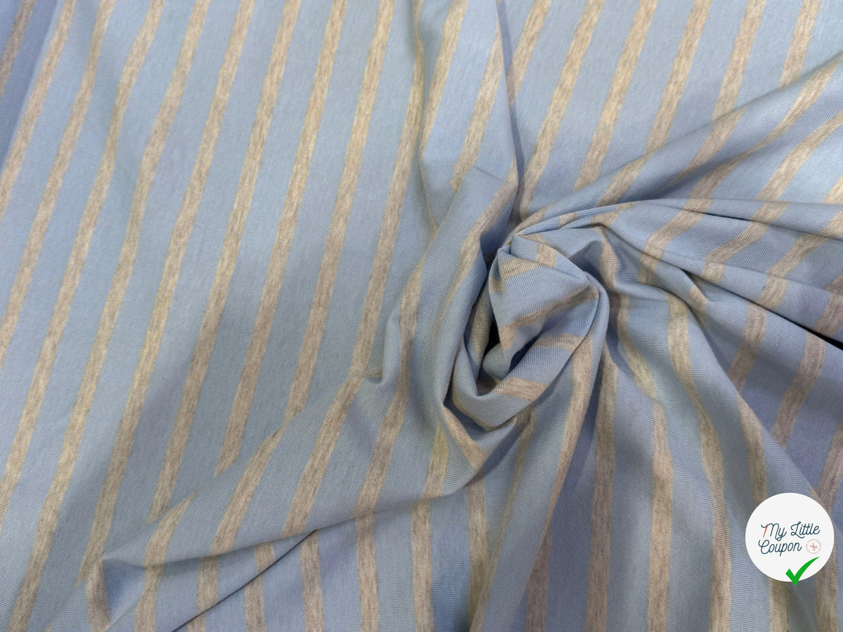 JERSEY DE COTON RAYURES GRISES FOND BLEU CIEL FABRICATION RÉGION DE TROYES 🇫🇷 - My Little Coupon