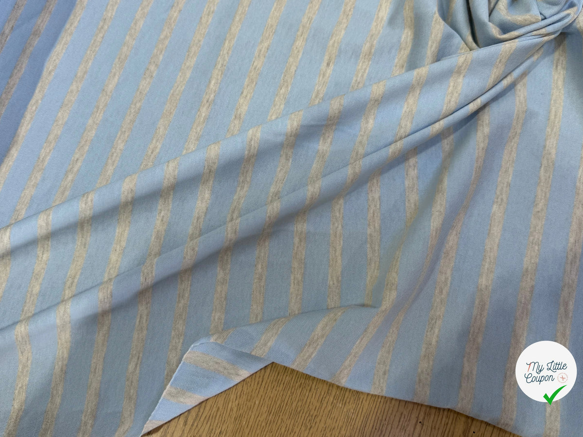 JERSEY DE COTON RAYURES GRISES FOND BLEU CIEL FABRICATION RÉGION DE TROYES 🇫🇷 - My Little Coupon