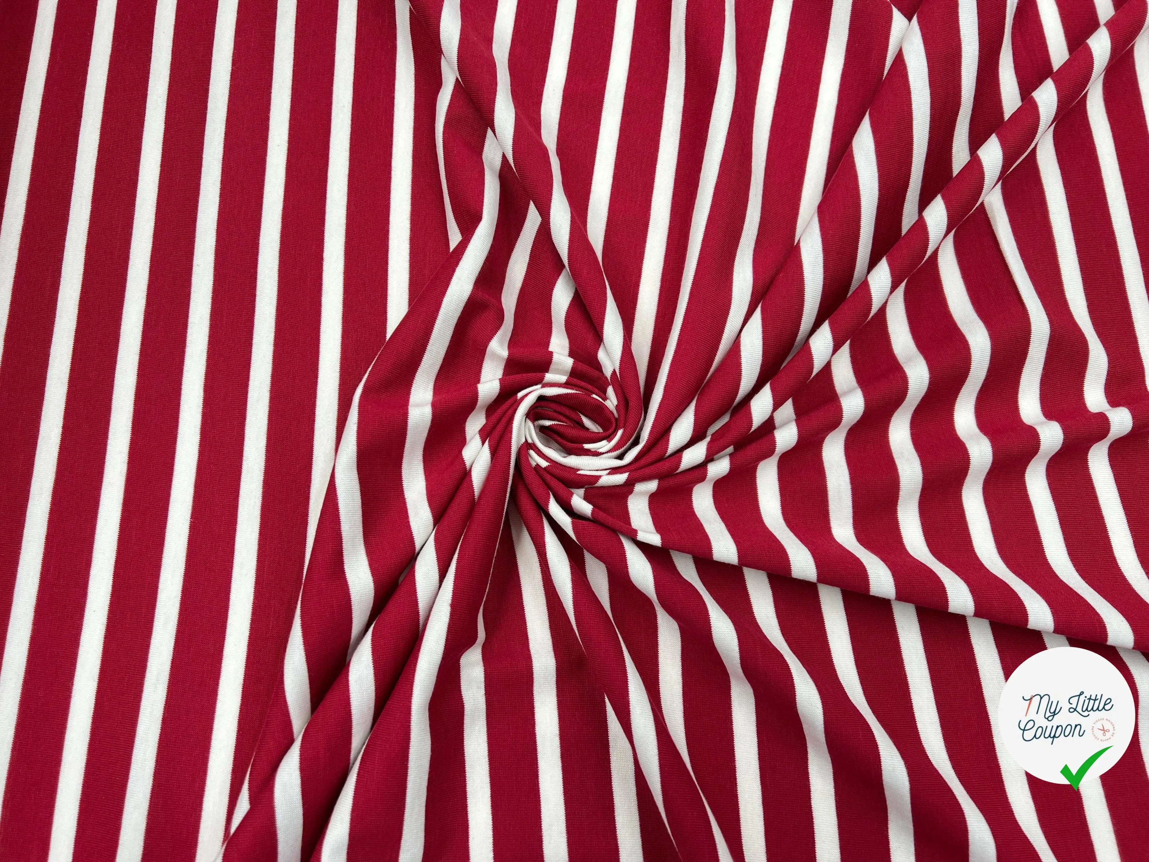 JERSEY DE COTON RAYURES ROUGE PERSAN SUR BLANC ÉCRU - My Little Coupon - tissu - coudre