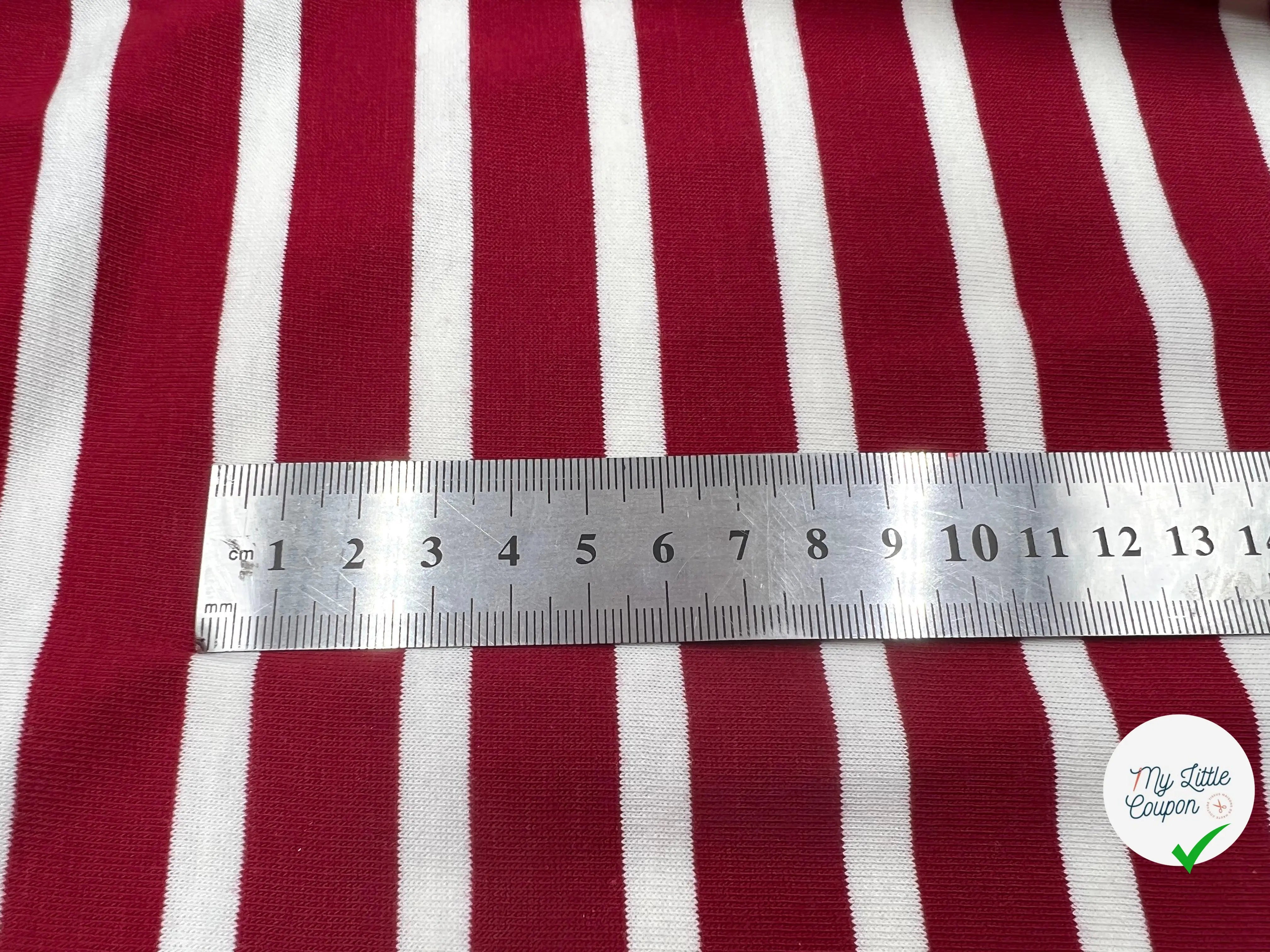JERSEY DE COTON RAYURES ROUGE PERSAN SUR BLANC ÉCRU - My Little Coupon - tissu - coudre