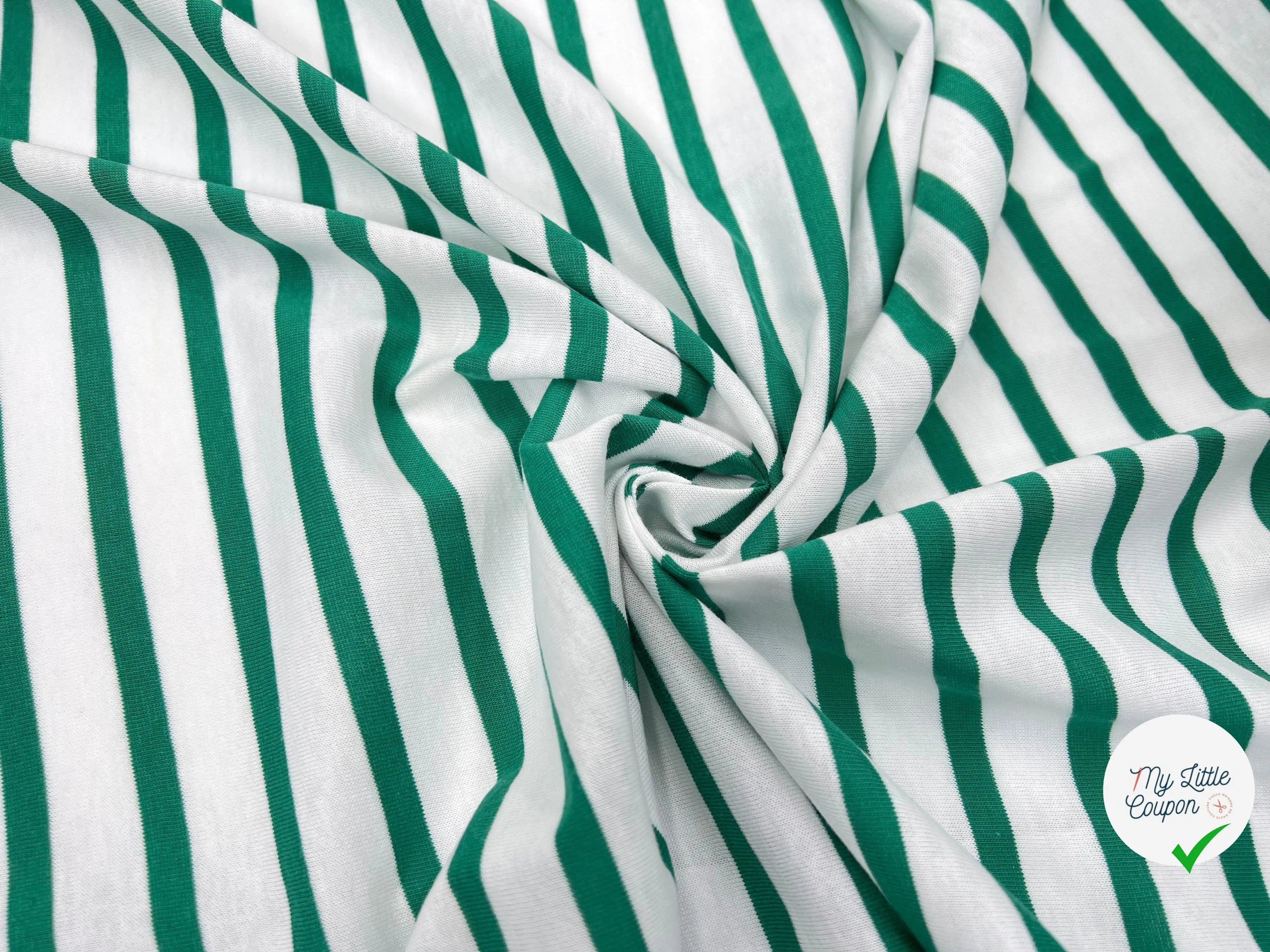 JERSEY DE COTON RAYURES VERT PRIMAIRE ET NEIGE - My Little Coupon - tissu - coudre