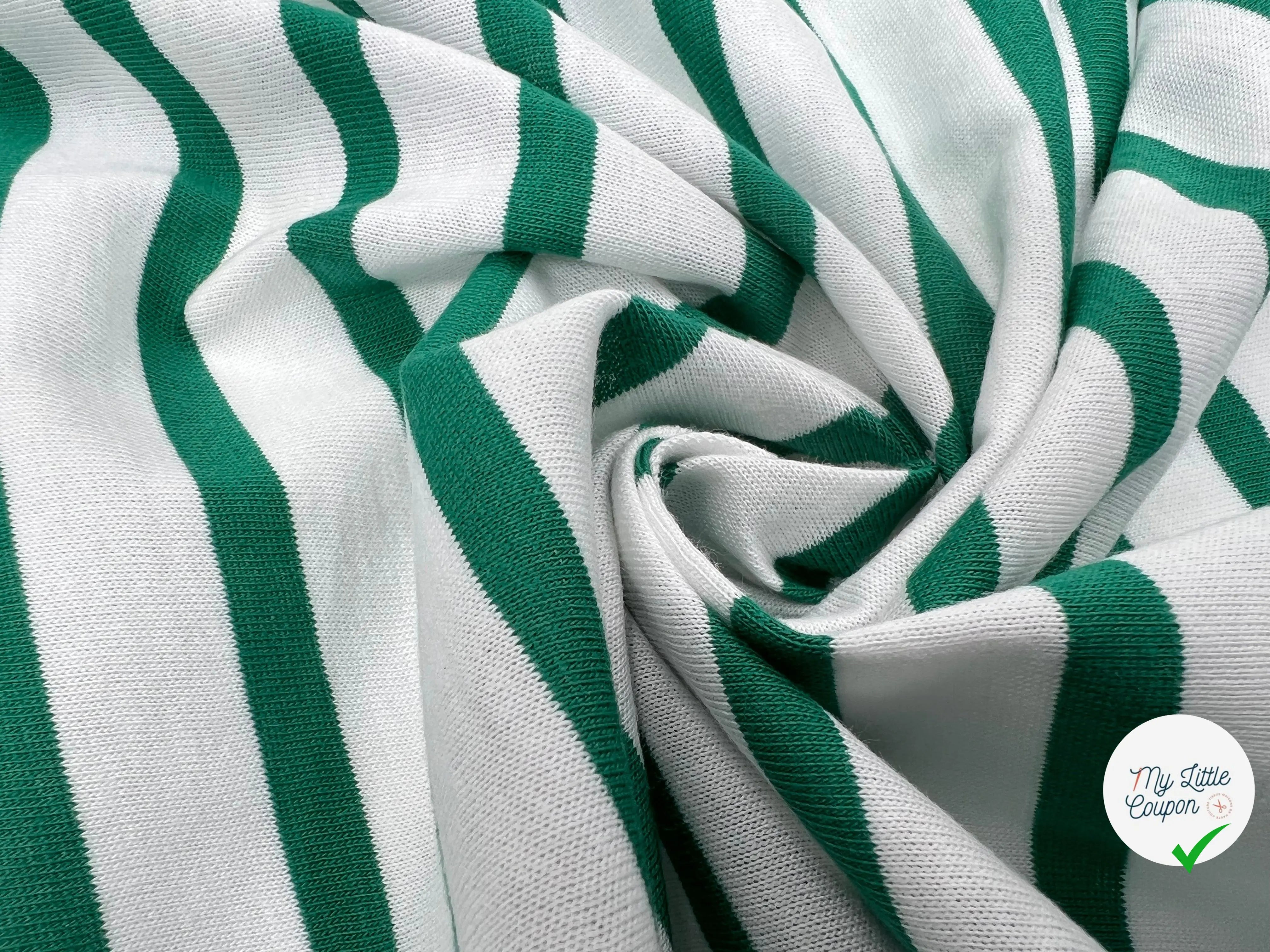 JERSEY DE COTON RAYURES VERT PRIMAIRE ET NEIGE - My Little Coupon - tissu - coudre
