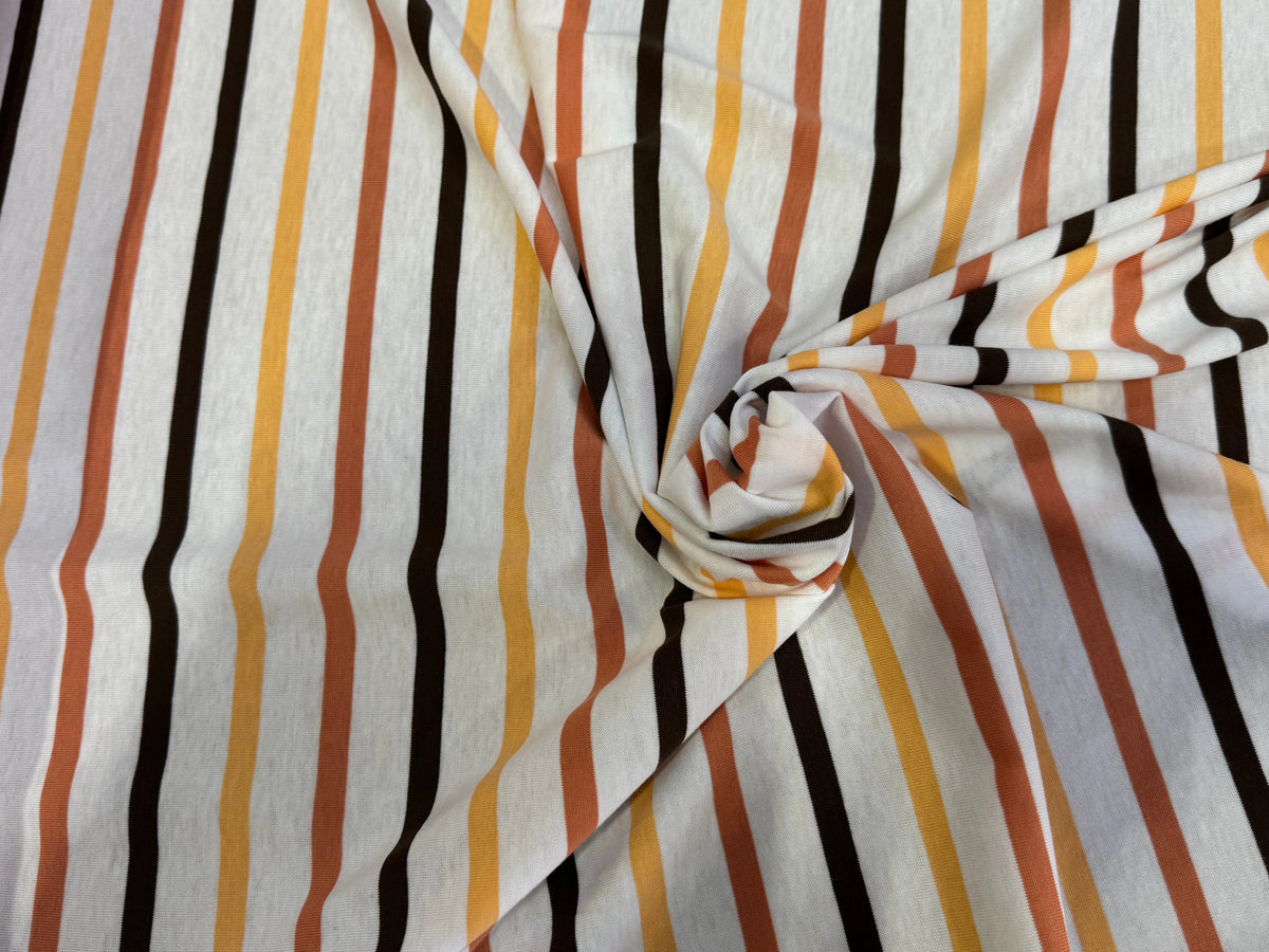 JERSEY DE COTON SUPER DOUX STRETCH RAYURES MULTICOLORES ORANGE JAUNE NOIR FABRICATION RÉGION DE TROYES 🇫🇷 - My Little Coupon