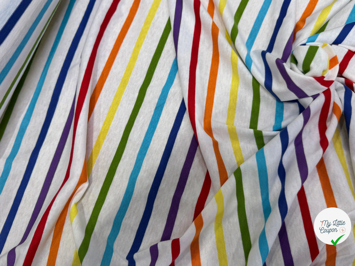 JERSEY DE COTON SUPER LÉGER STRETCH MULTICOLORE ARC-EN-CIEL FABRICATION RÉGION DE TROYES 🇫🇷 - My Little Coupon