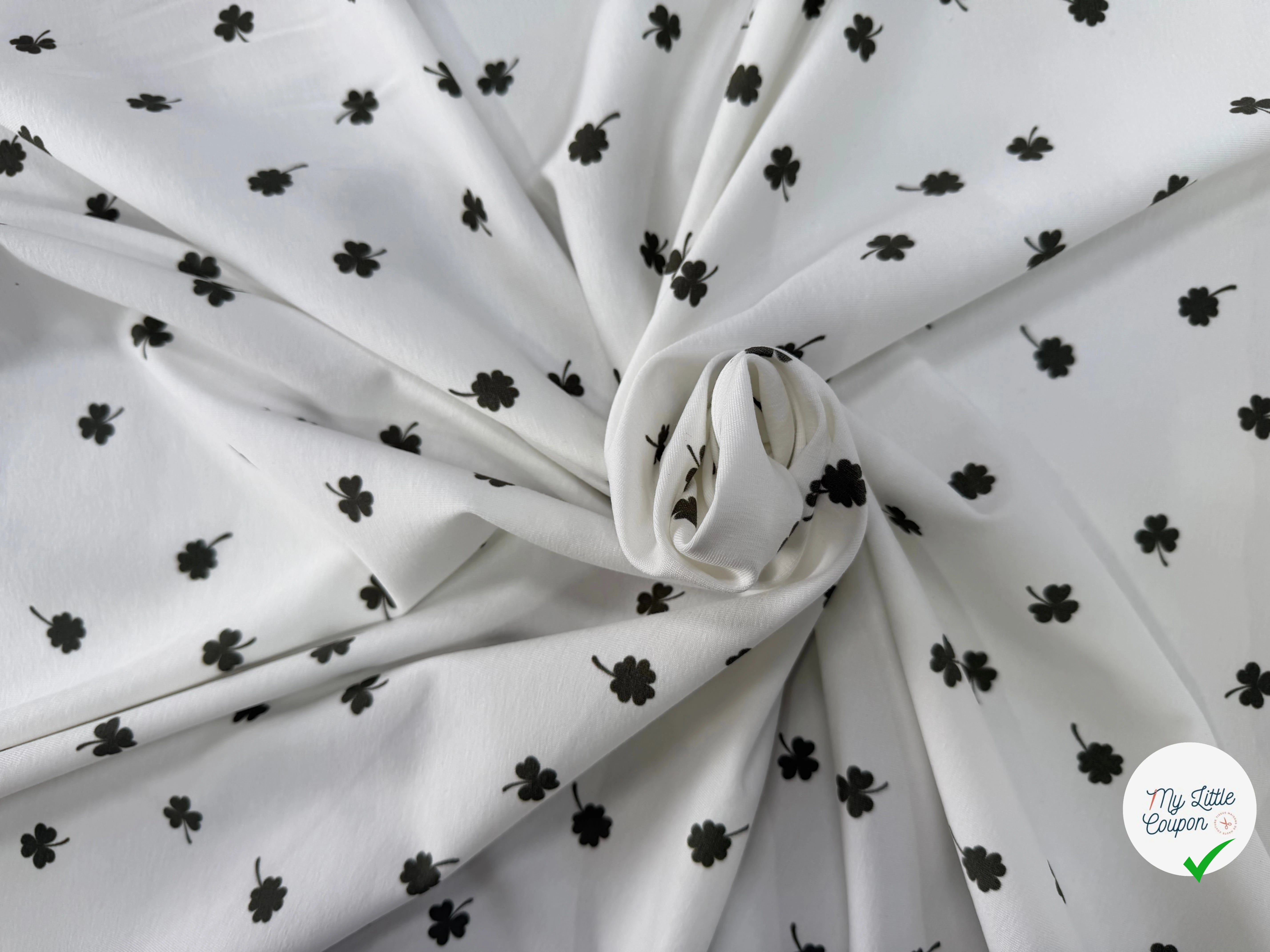 JERSEY DE COTON TRÈFLES BLANC CASSÉ - My Little Coupon