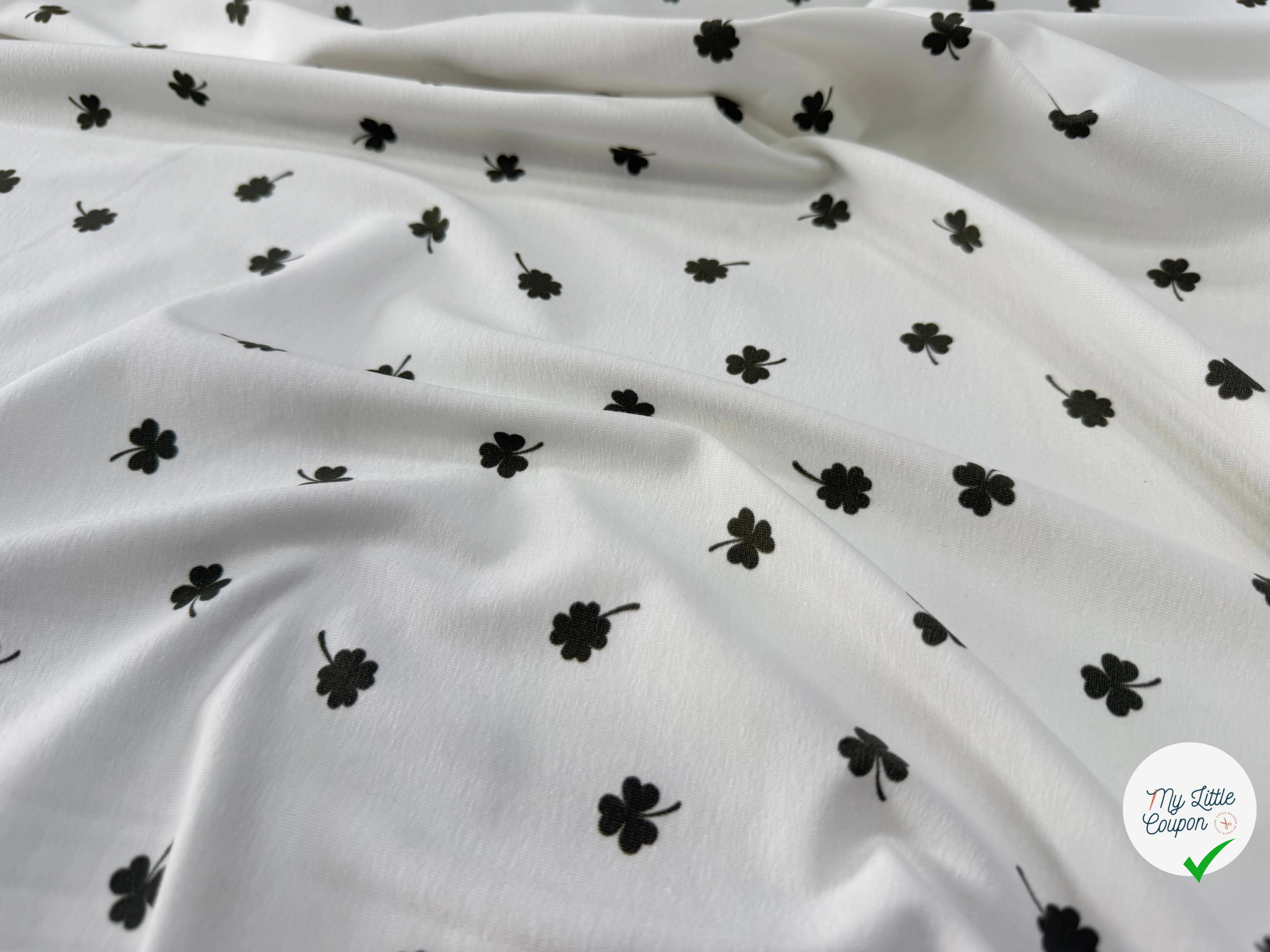 JERSEY DE COTON TRÈFLES BLANC CASSÉ - My Little Coupon