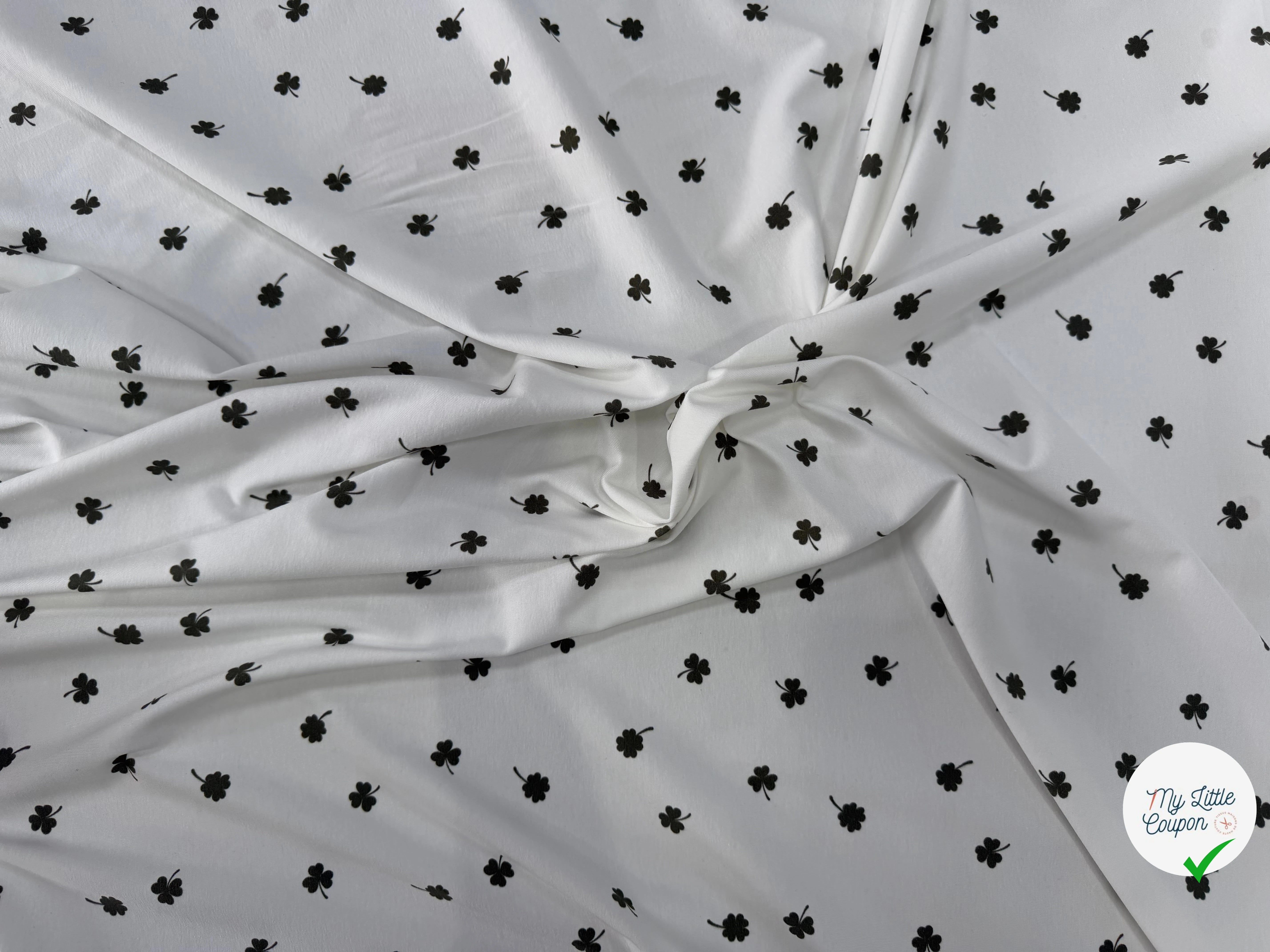 JERSEY DE COTON TRÈFLES BLANC CASSÉ - My Little Coupon