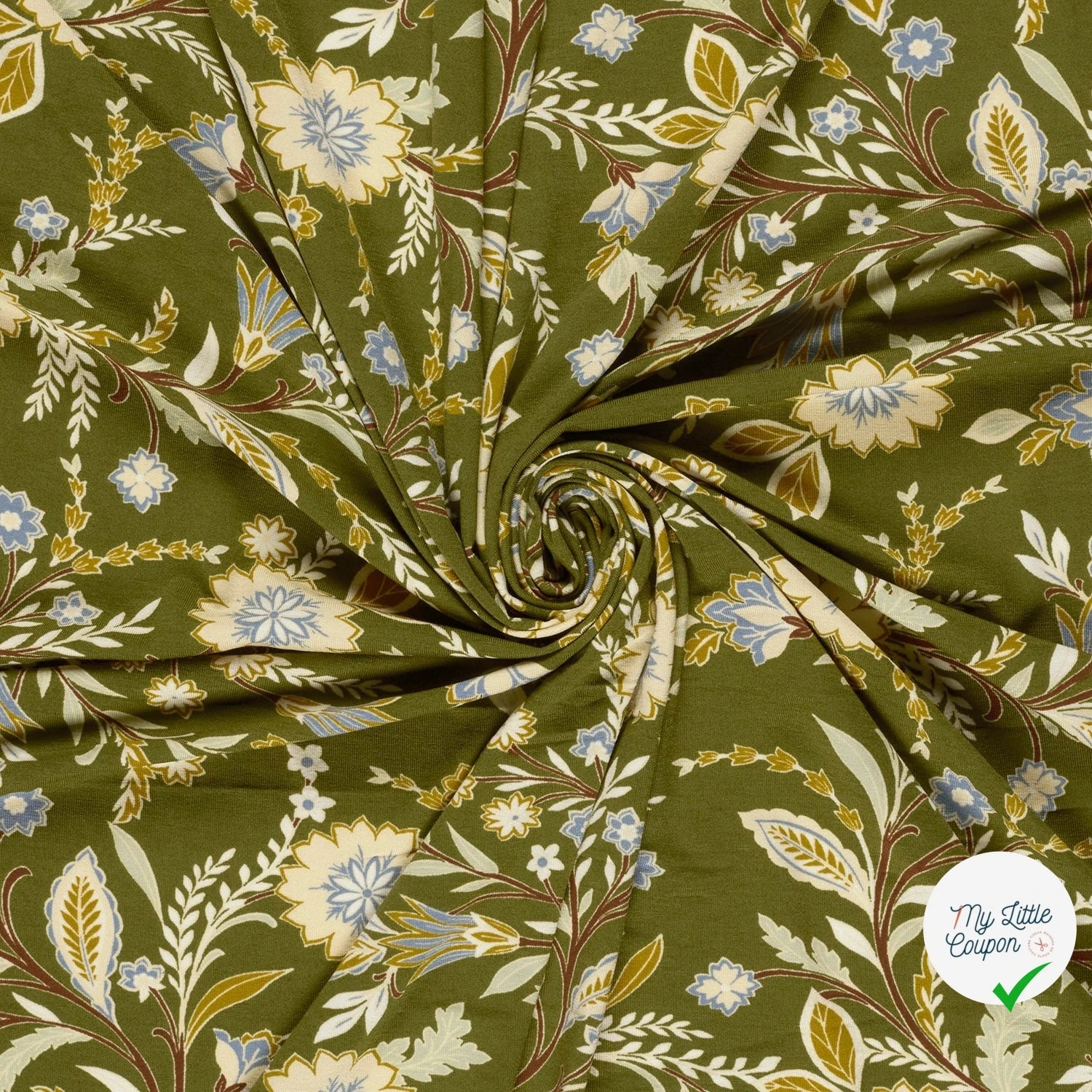 Jersey de viscose fleurs vert kaki