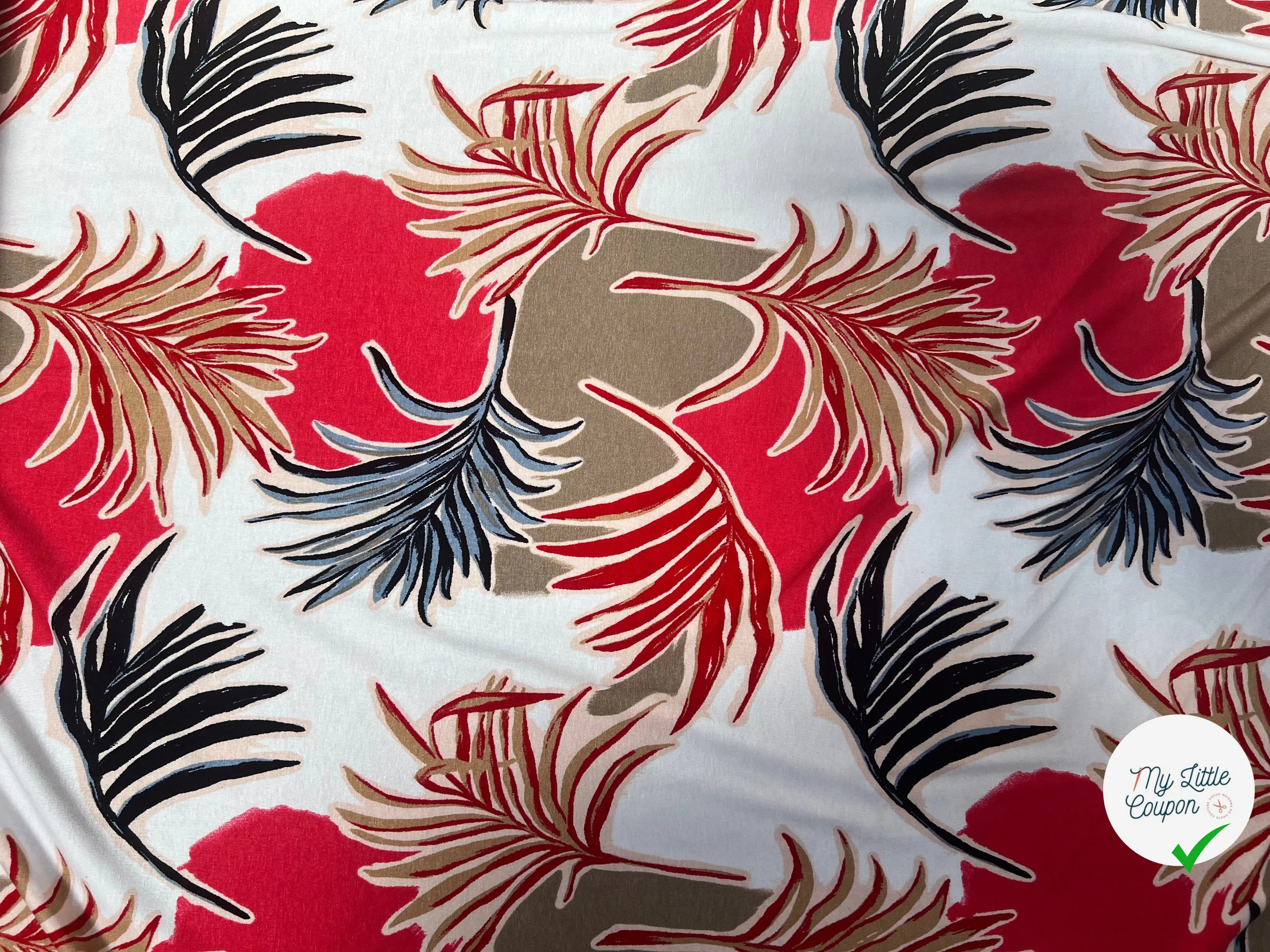 JERSEY DE VISCOSE TISSU IMPRIMÉ ABSTRAIT CORAL - My Little Coupon