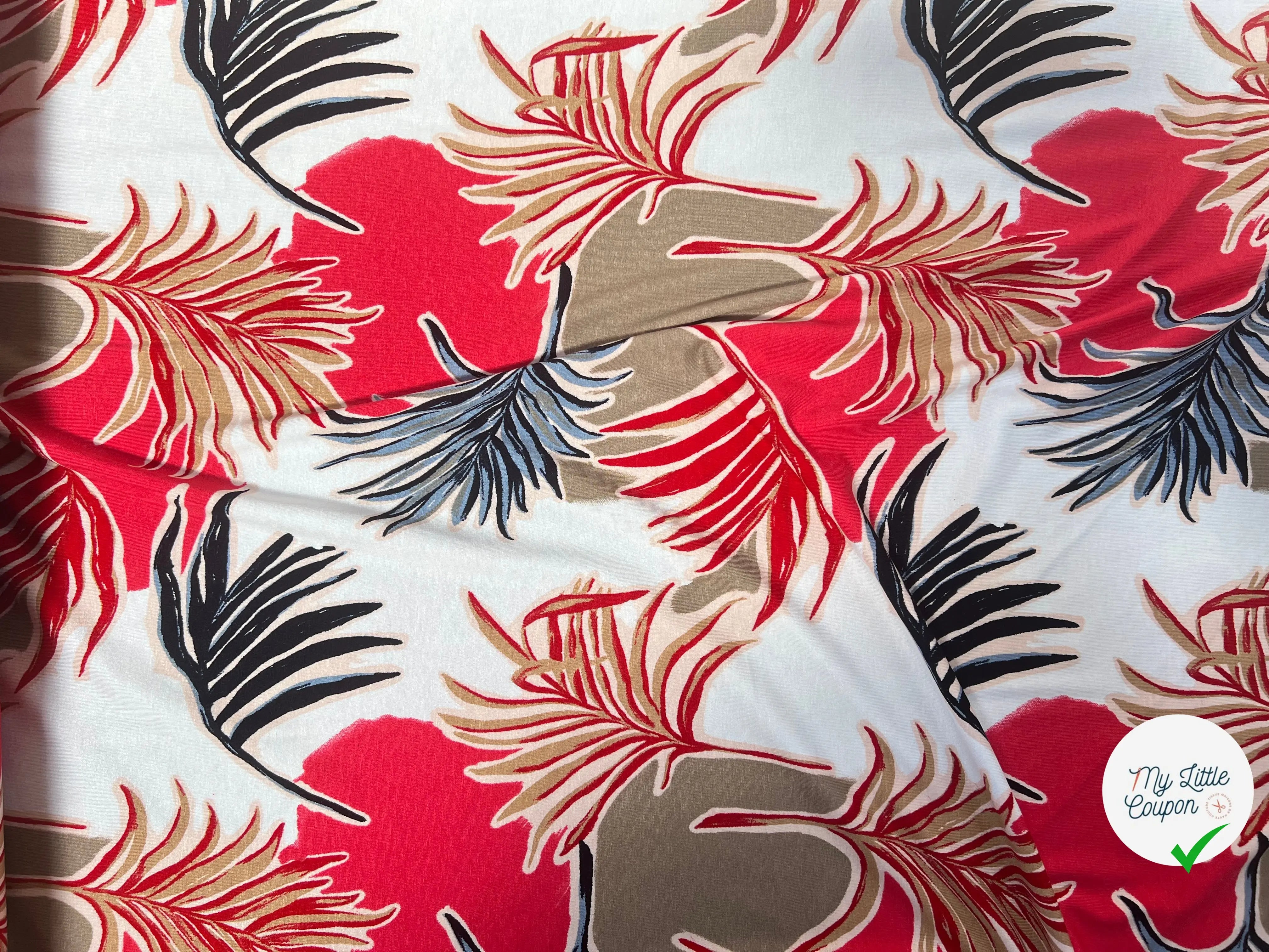JERSEY DE VISCOSE TISSU IMPRIMÉ ABSTRAIT CORAL - My Little Coupon