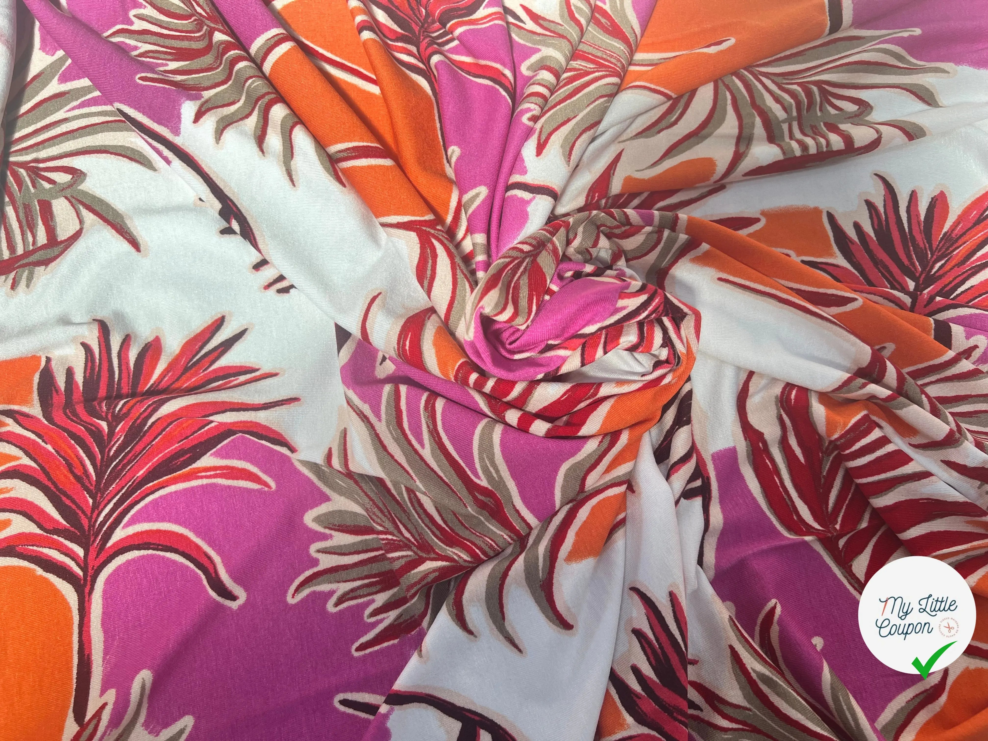 JERSEY DE VISCOSE TISSU IMPRIMÉ ABSTRAIT FUCHSIA - My Little Coupon