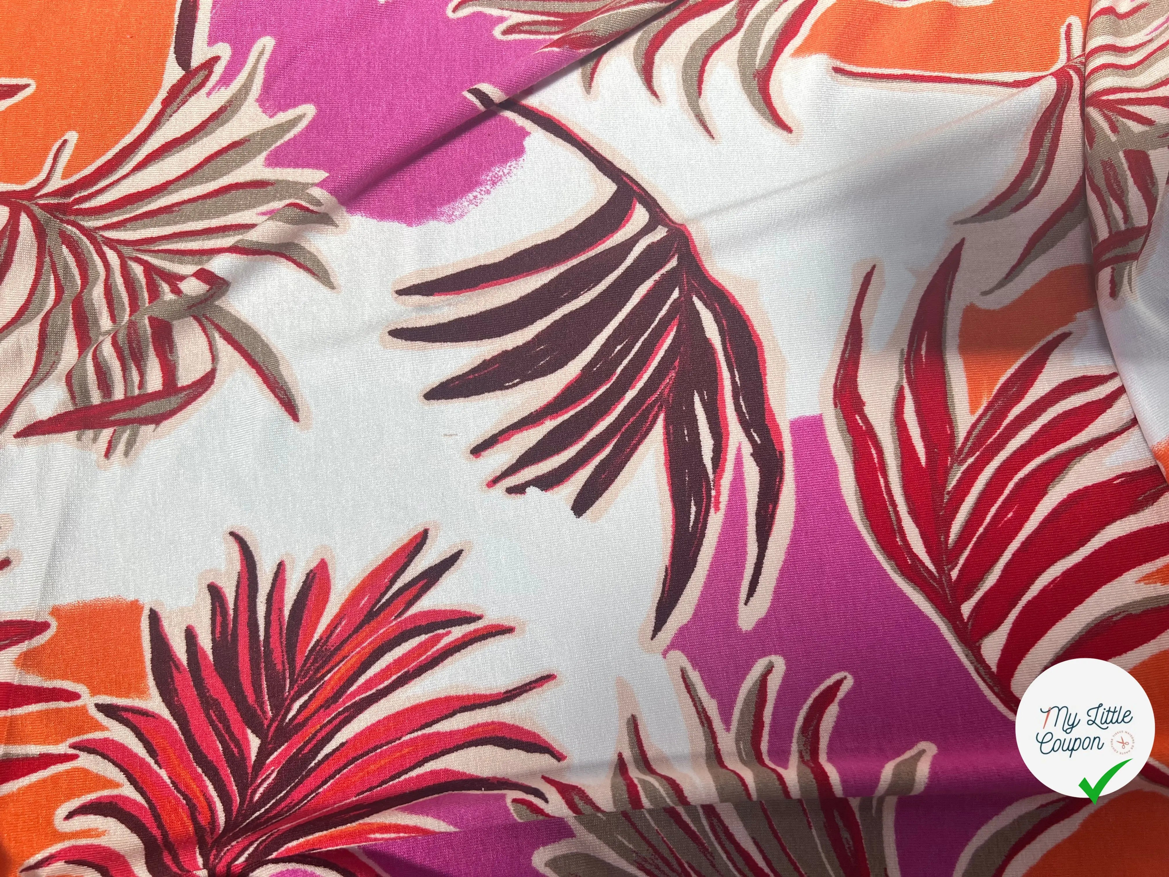 JERSEY DE VISCOSE TISSU IMPRIMÉ ABSTRAIT FUCHSIA - My Little Coupon